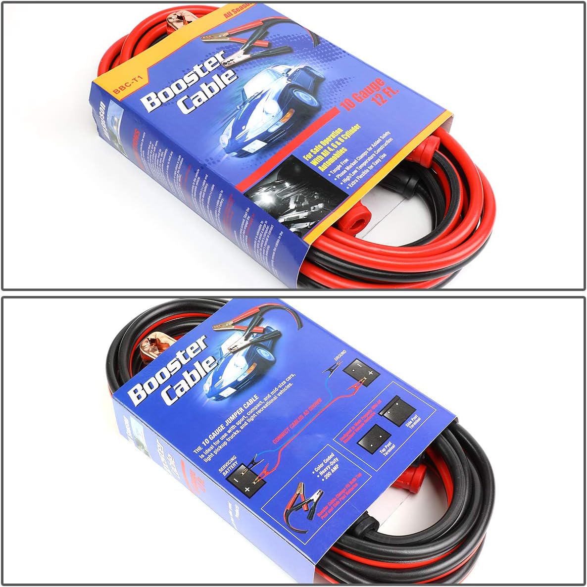 Auto Dynasty Heavy Duty 12Ft 10Gauge Booster Cables Power Jumper 200AMP Emergency Battery Start Car/Motorcycle