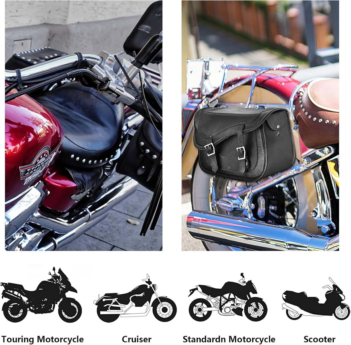 GARGOYLE BELLS Motorcycle Saddle Bags Genuine Leather Motorcycle Luggage Bag For Softails Sportsters and Choppers (No Stud, Black, 13”x13“x10”)