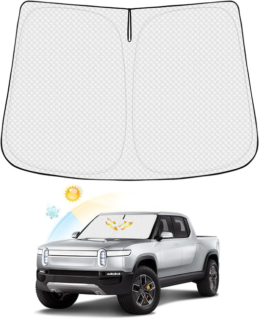 Windshield Sun Shade for 2022-2025 2026 Rivian R1T Truck Accessories Thicken 6-Layer Front Window Sunshade Cover Sun Visor Protector Foldable Block UV Rays Keep Vehicle Cool