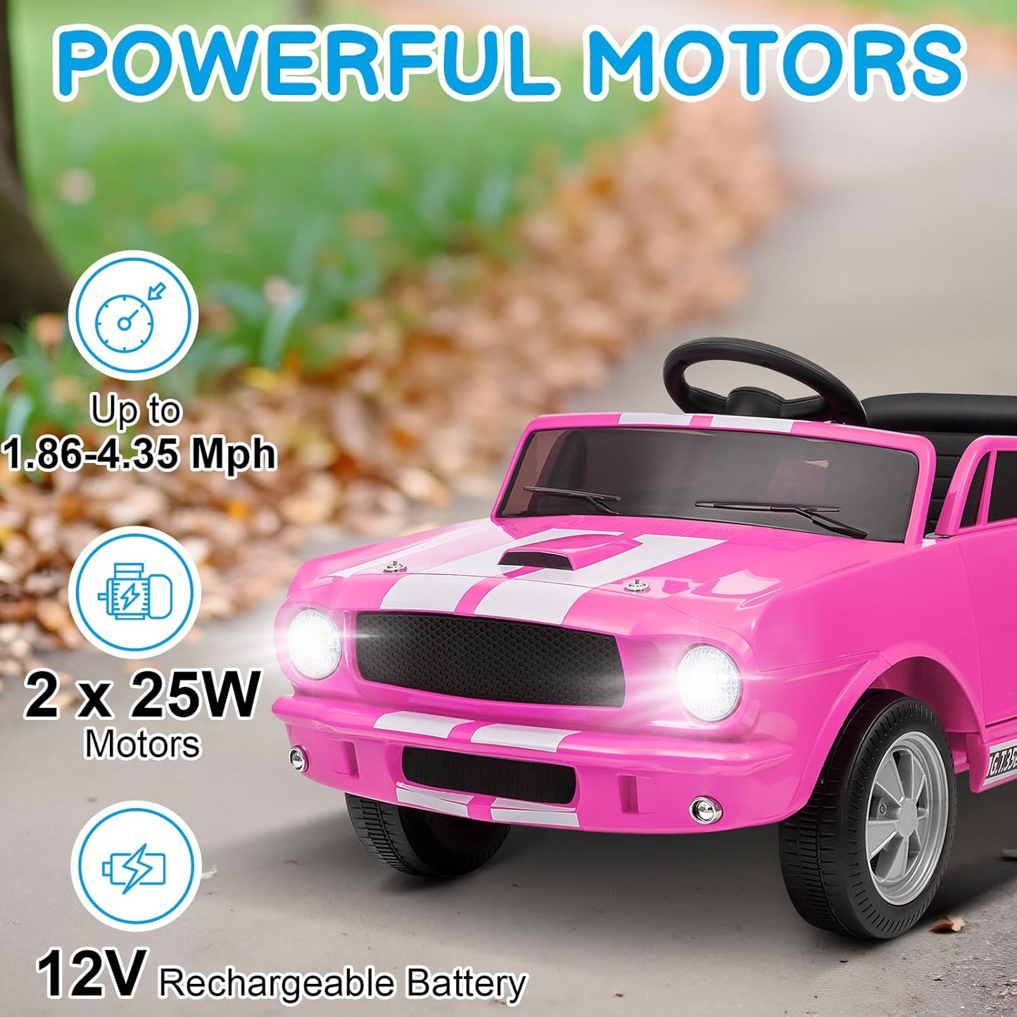 Winado 12V Licensed Shelby Electric Car for Kids, Battery Powered Ride On Toy for Toddlers with Remote Control, Upgrade Panel, Bluetooth, Shock Absorbers, Safety Belt, 3 Speeds, LED Lights - Pink