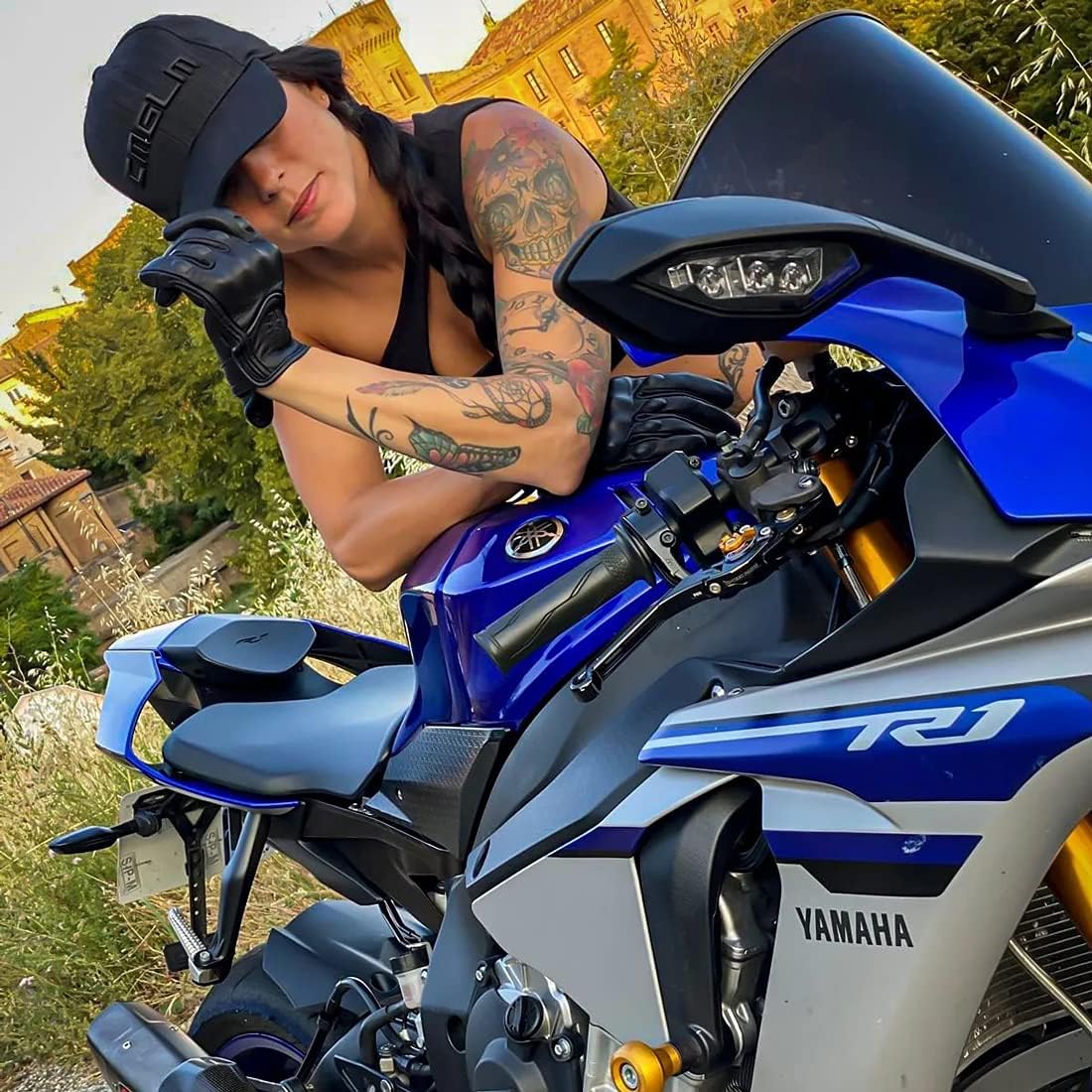 Harssidanzar Women's Motorcycle Gloves,Leather Motorcycle Gloves, Motorbike Gloves, Road Racing, Cycling, Climbing, Powersports Gloves Touchscreen GL016