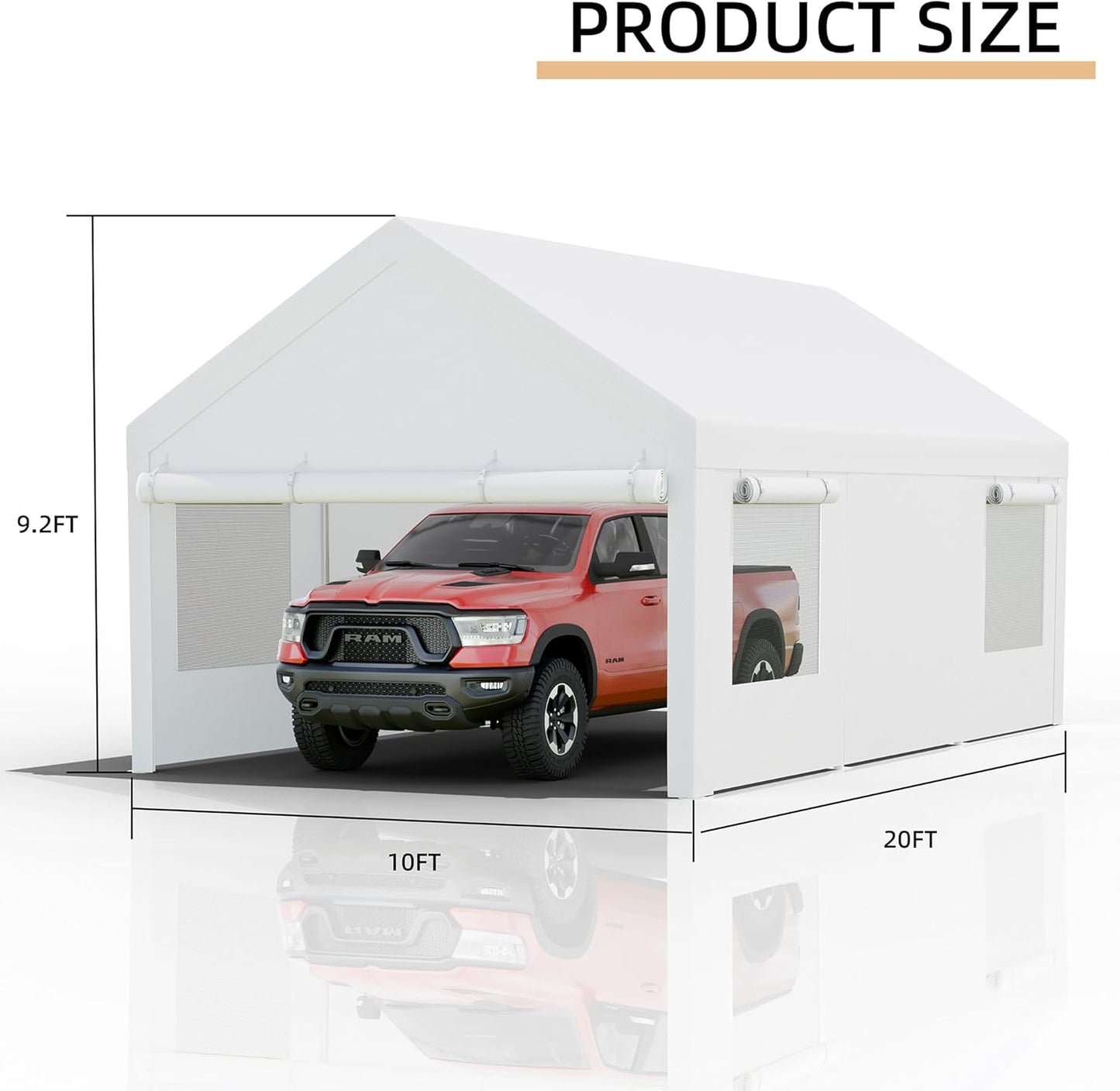 JY QAQA Carport, 12x20 FT Heavy Duty Carport Reinforced Steel Poles with Removable Sidewalls & Doors,Roll-up Windows Car Canopy with Sandbags and All-Season Tarp for Car Boat Truck Motorcycle/White