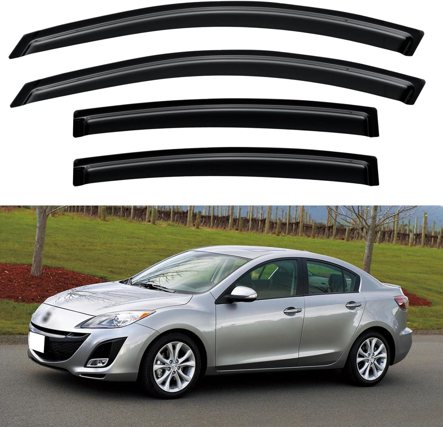 Window Visors Rain Guards Shield for 2010 2011 2012 2013 Mazda 3 Sedan, Out-Channel Window Vent Wind Deflectors Visors Shades for 10 11 12 13 Mazda 3 (Not for Mazda 3 Hatchback)