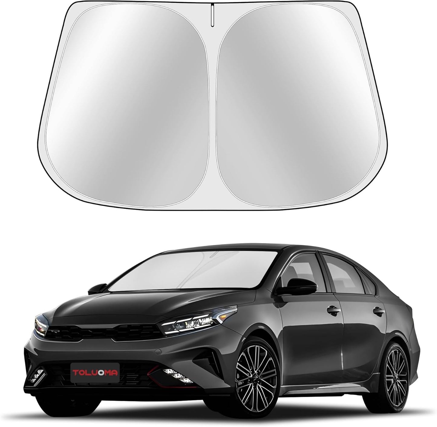 Custom Fit Windshield Sun Shade for Kia Forte 2019-2024 - Full Coverage, 210T Reflective Fabric, Double-Layer Design - Blocks 99% UV Rays, Keeps Car Cool, Easy to Install and Store