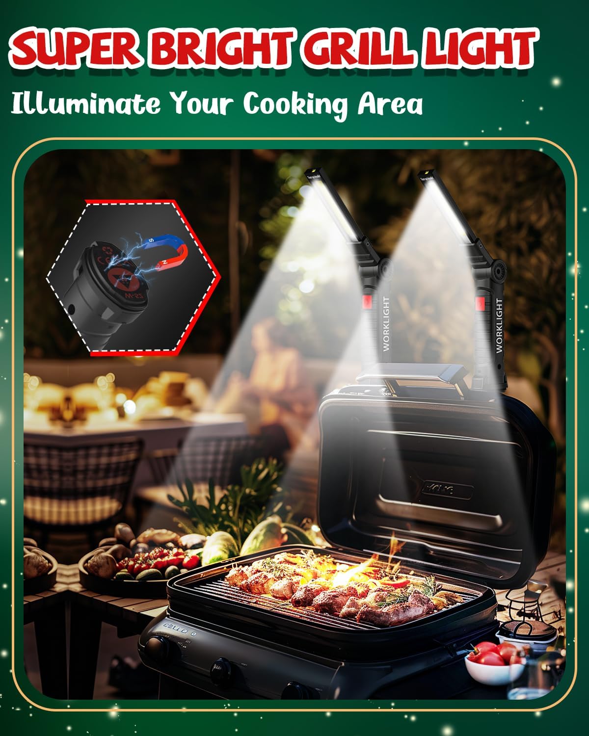 Coquimbo Tool Gifts for Men, Rechargeable LED Work Lights Grill Light with Magnetic Base 5 Modes 360° Rotate Mens Birthday Gifts for Dad Husband Grandpa Boyfriend (4 Pack Green)