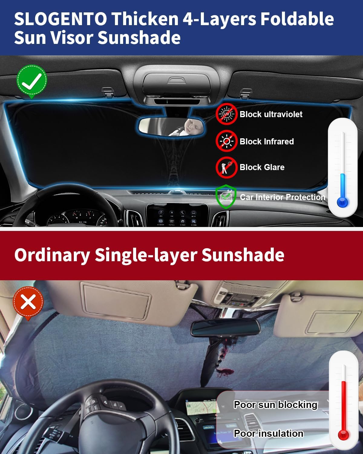 Windshield Sun Shade Sunshade for 2021-2023 2024 2025 Chevrolet Chevy Suburban Accessories Dual-Layer 240T Reflective Windshield Cover Front Window Protector Sun Visor Blocks UV Rays Keep Car Cooler