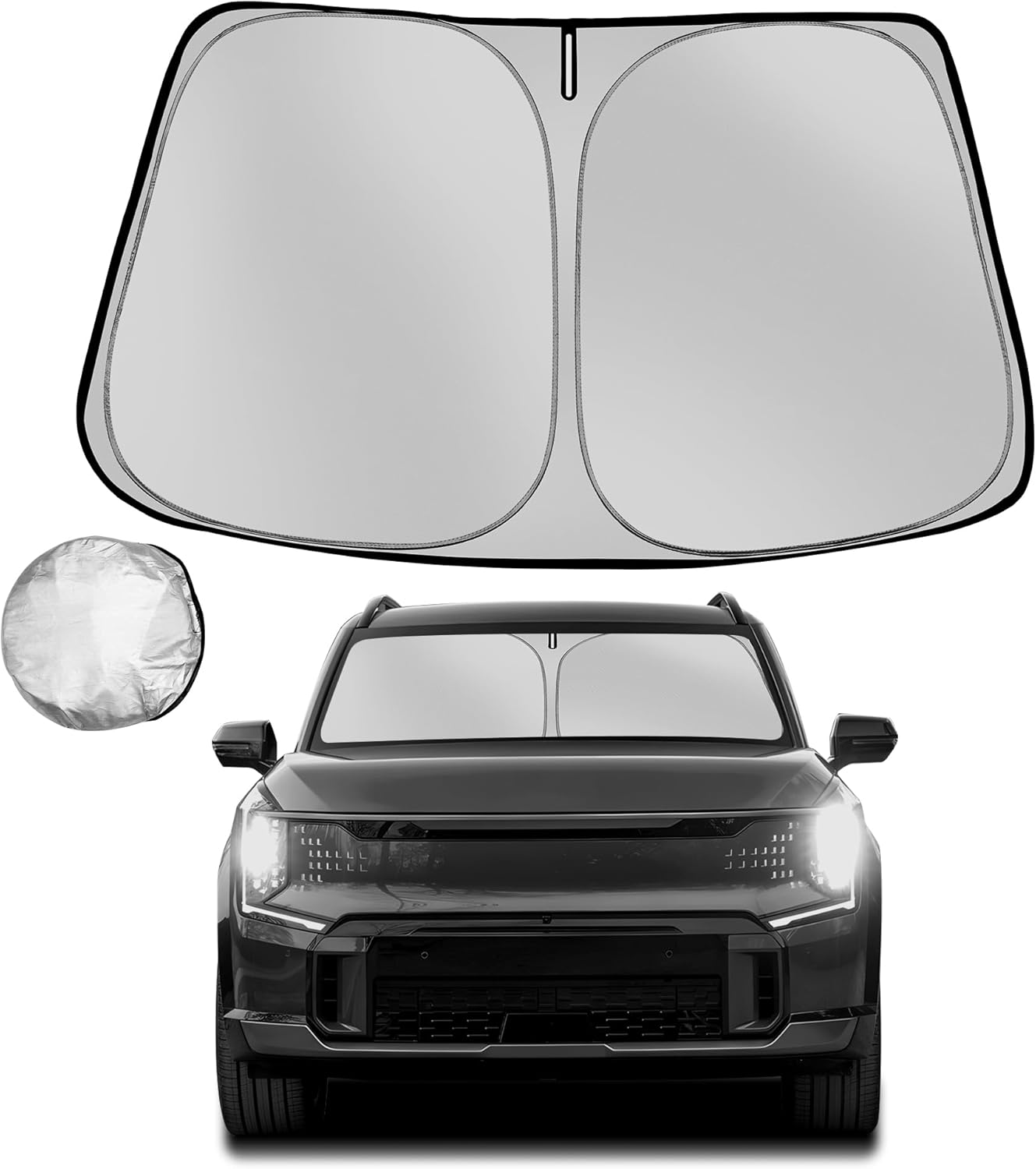 Windshield Sun Shade for 2024-2025 Kia EV9 Foldable Sun Sunshade for Car Front Window Blocks UV Rays and Heat Automotive Interior Protector Custom Fit Accessories