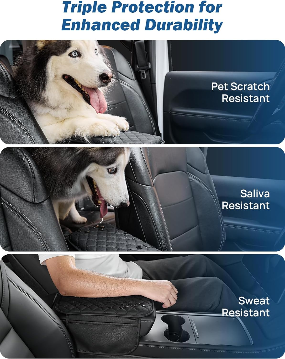 JOYTUTUS Center Console Cover with Storage Bag for SUV Sedan Car, Thin Middle Console Cover Arm Rest Pad, Leather 12.6" x 7.75" x 0.66"