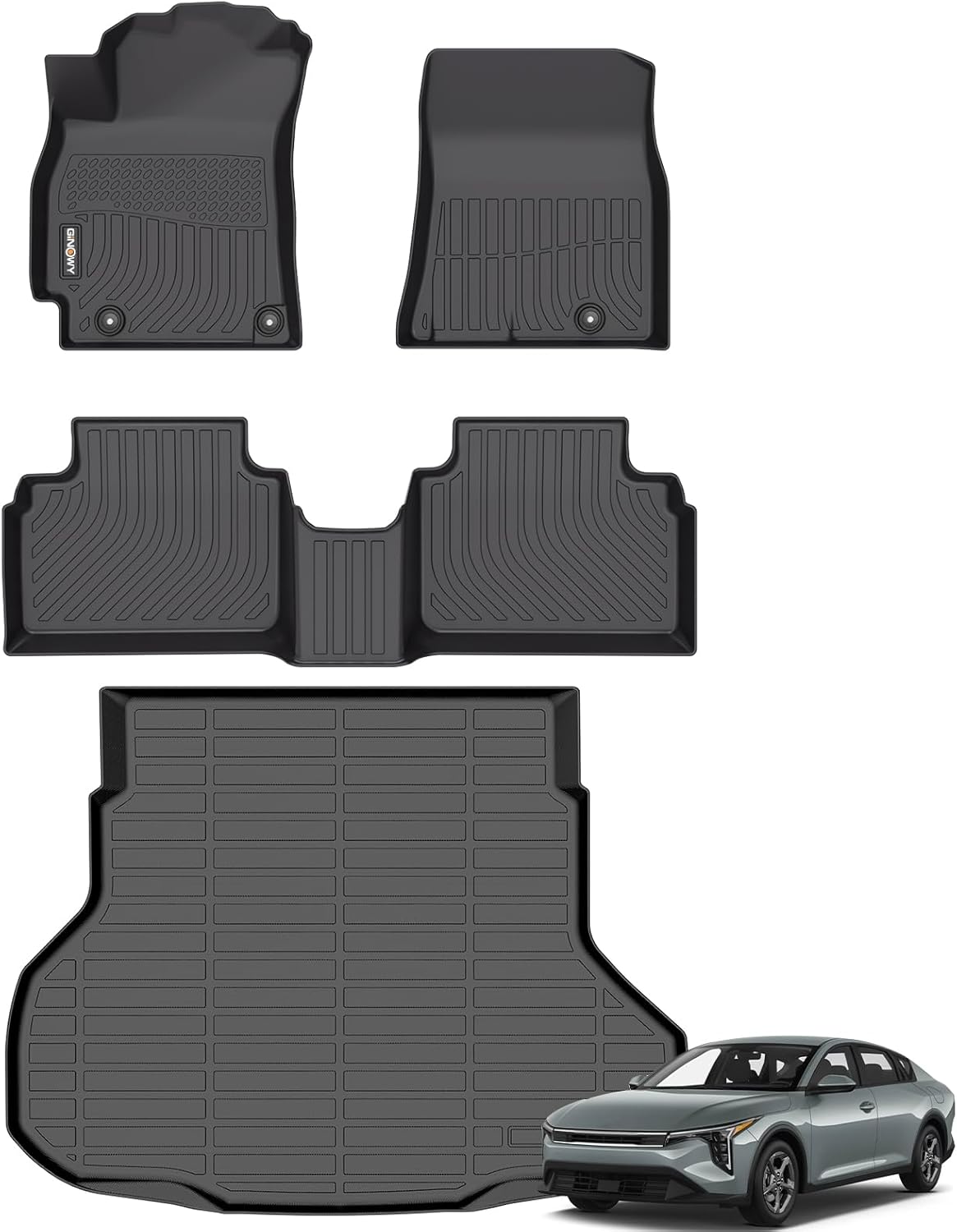 GINOWY-Floor Mats & Cargo Liner for Kia K4 2025, TPE All Weather Car Mats Custom for Kia K4 Floor Liners Cargo Trunk Mat Accessories Black