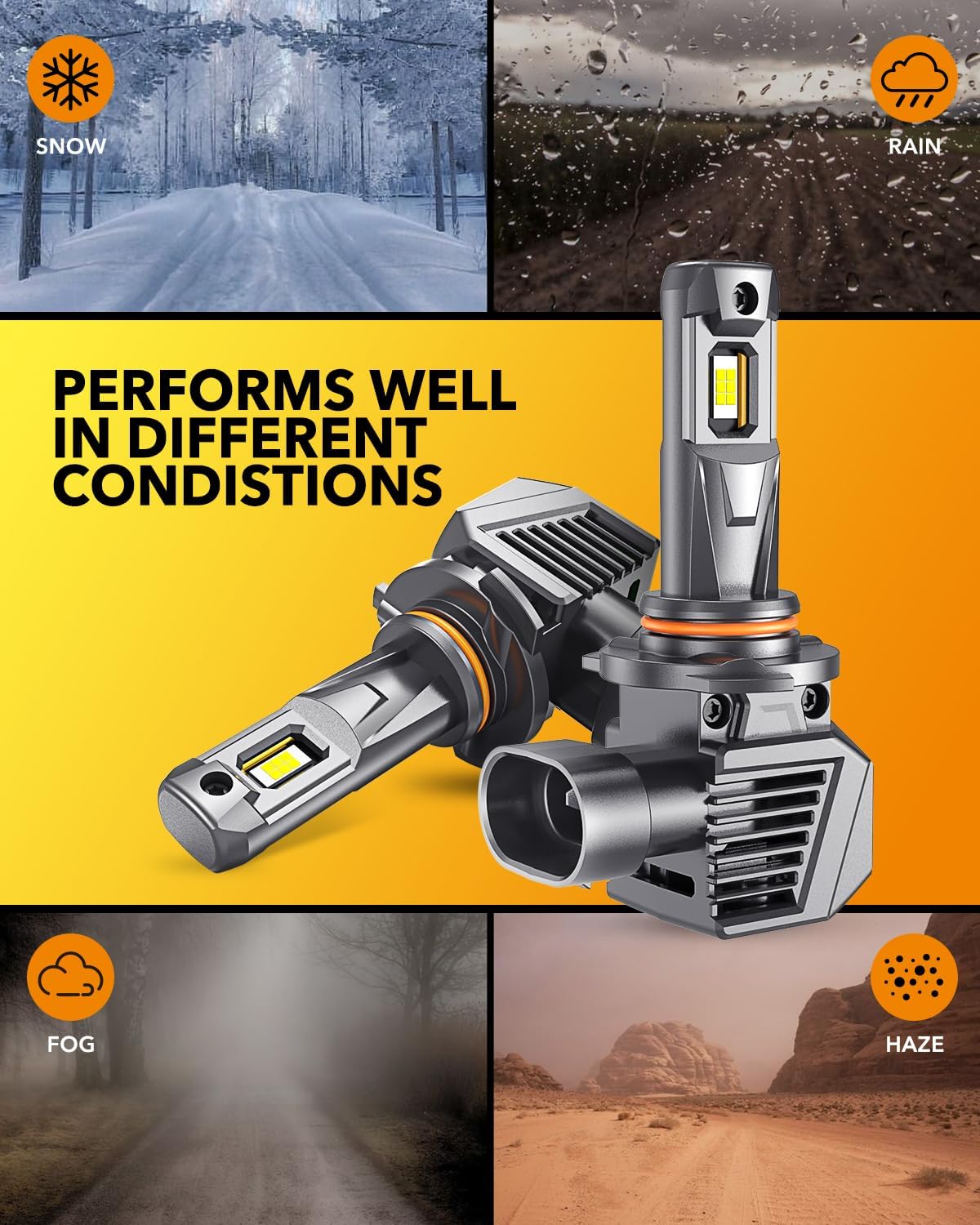 OXILAM 9005 9006 LED Bulbs, 900% High Brightness HB3 HB4 Fog Light Bulb, 6500K Cool White, Pack of 4