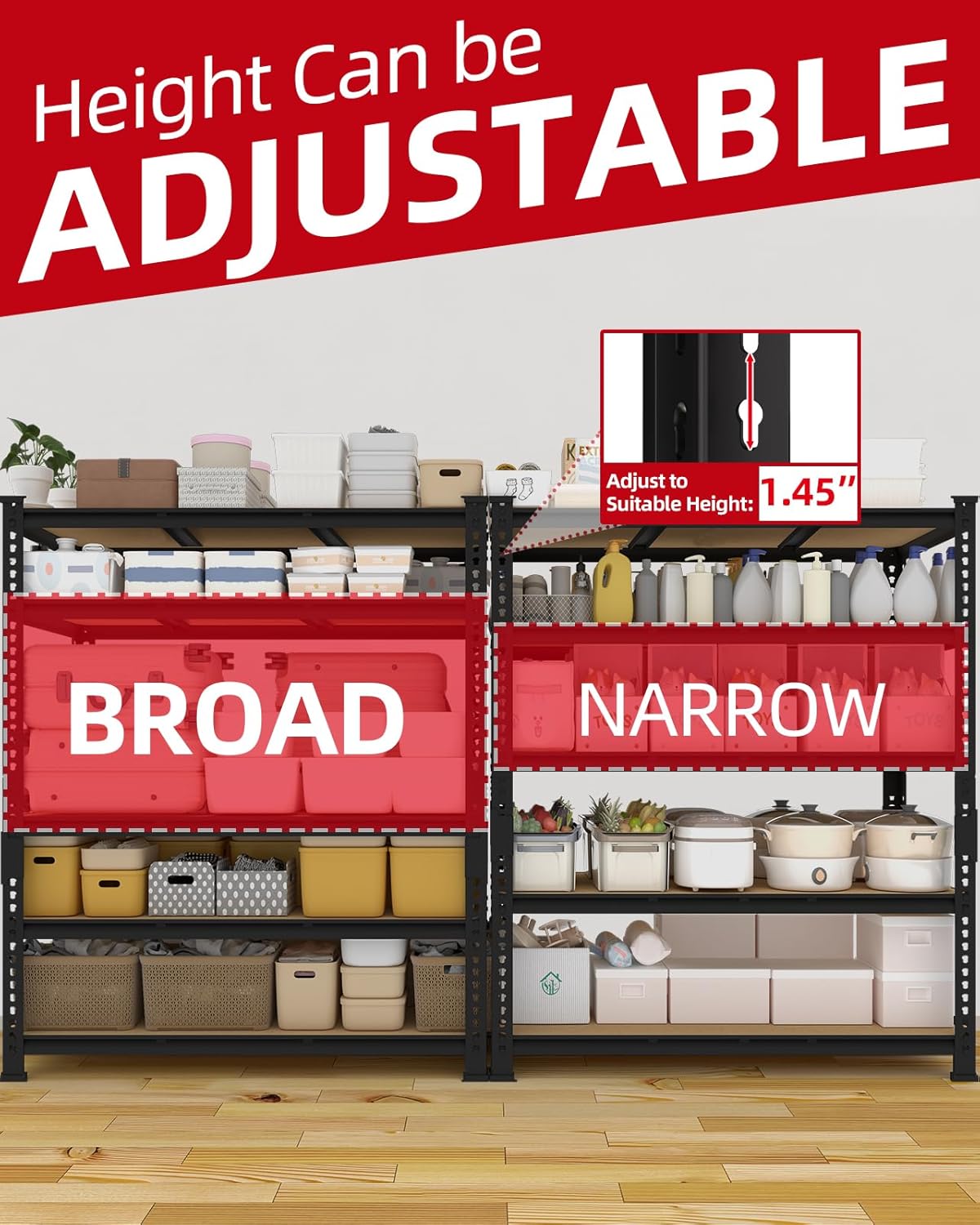 PrimeZone Heavy Duty Garage Storage Shelves - 48" W X 24" D X 72" H Adjustable Metal Shelving Unit, 5 Tier Industrial Shelves for Storage Standing Utility Rack for Warehouse, Basement, Black, 3 Pack