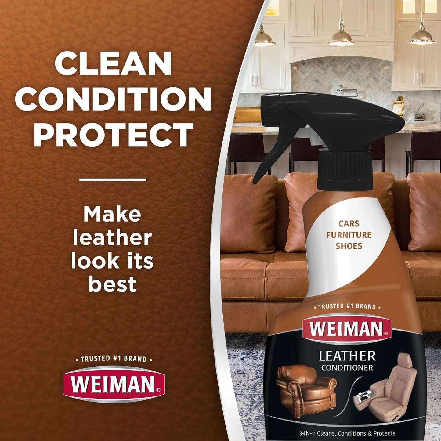 Weiman Leather Cleaner and Conditioner for Furniture - 12 Ounce - 2 Pack - Ultra Violet Protection Help Prevent Cracking or Fading of Leather Couches, Car Seats, Shoes, Purses