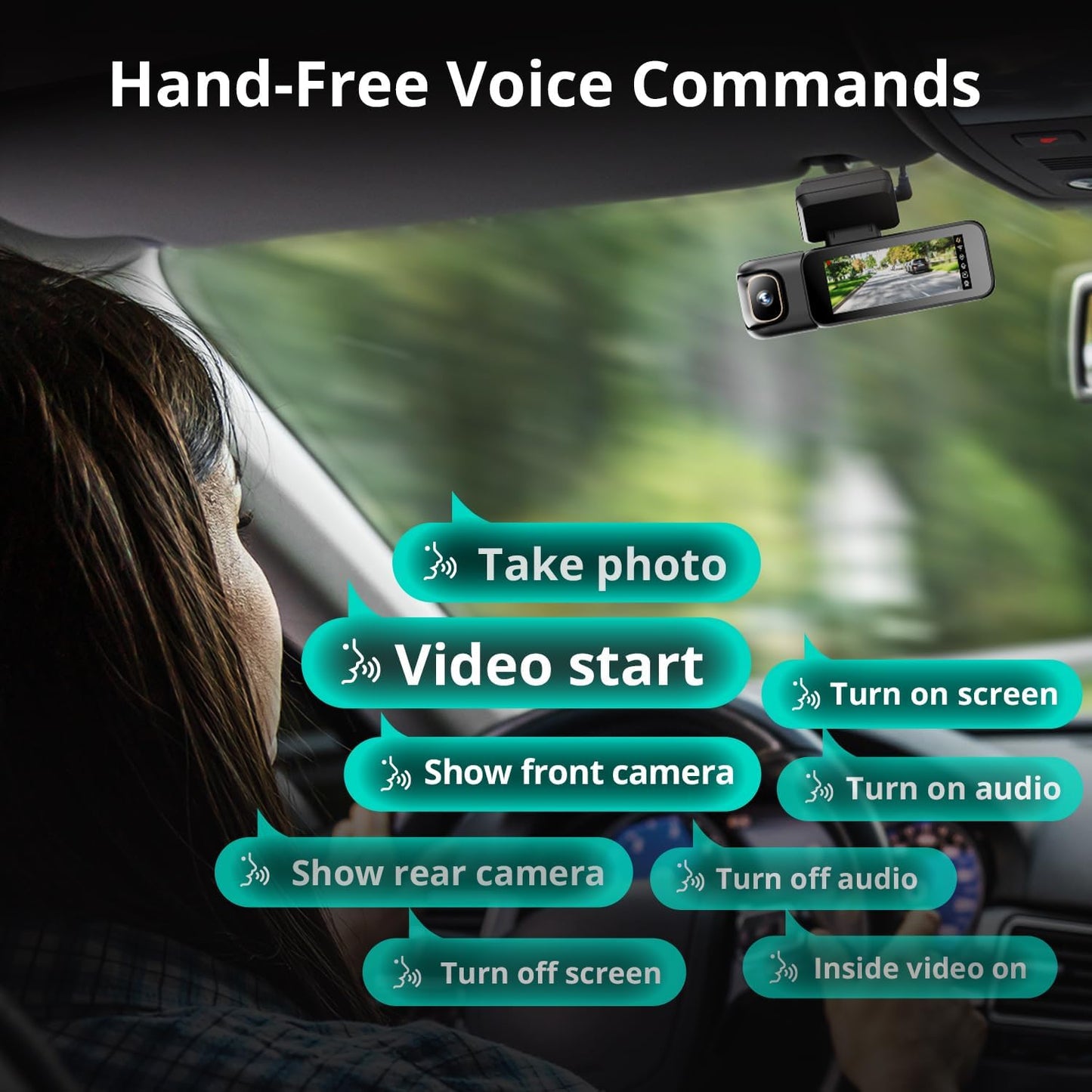 4K 3 Channel Dash Cam Front and Rear/Inside, 360°Dash Camera with 3.18" Touch Screen, Night Vision Dashcam, Built-in GPS, 5.8G WiFi, Voice Control, 24/7 Parking Mode Car Camera, Free 128GB Card