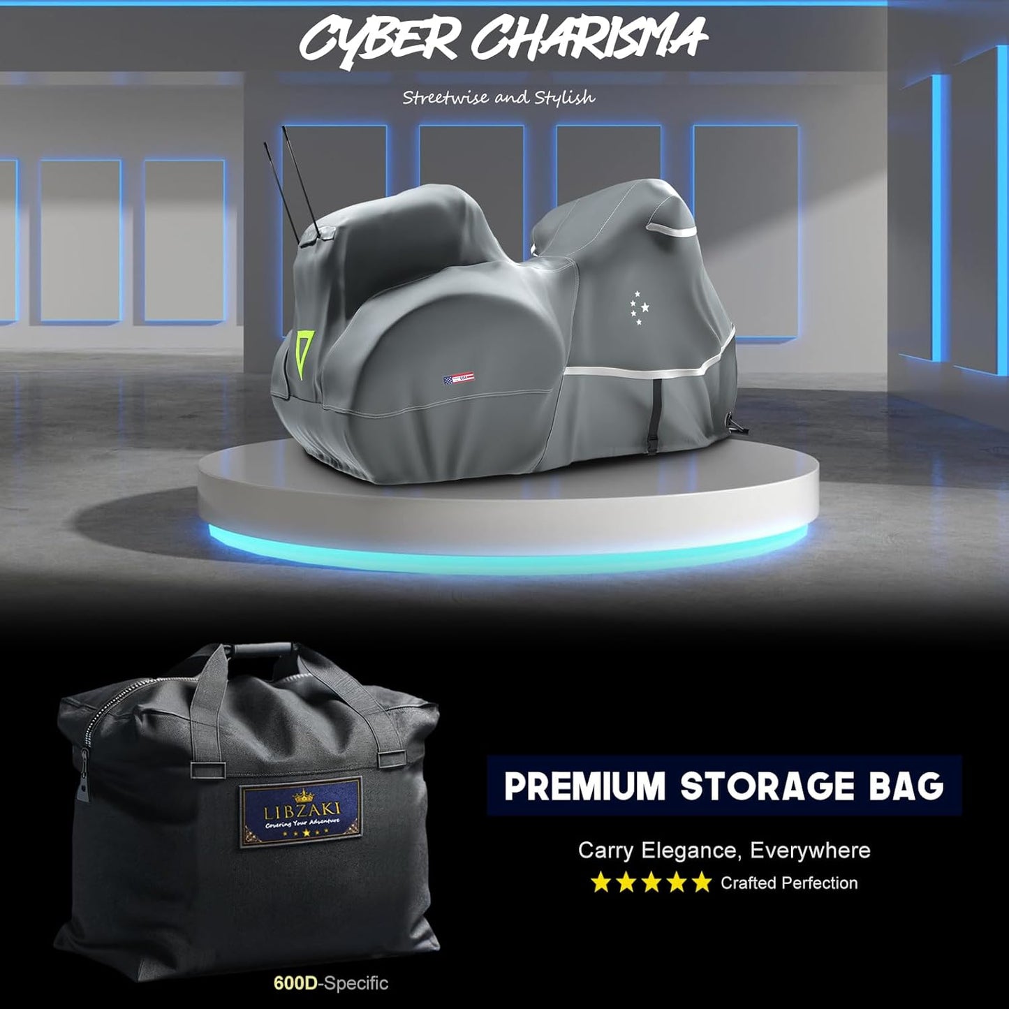 Trike Cover,Motorcycle Cover LI LIBZAKI Heavy Duty 600D Waterproof for Trike Models Harley Davidson freewheeler, Tri Glide, CVO Version, Goldwing, Chidftain, Challenger/Gray