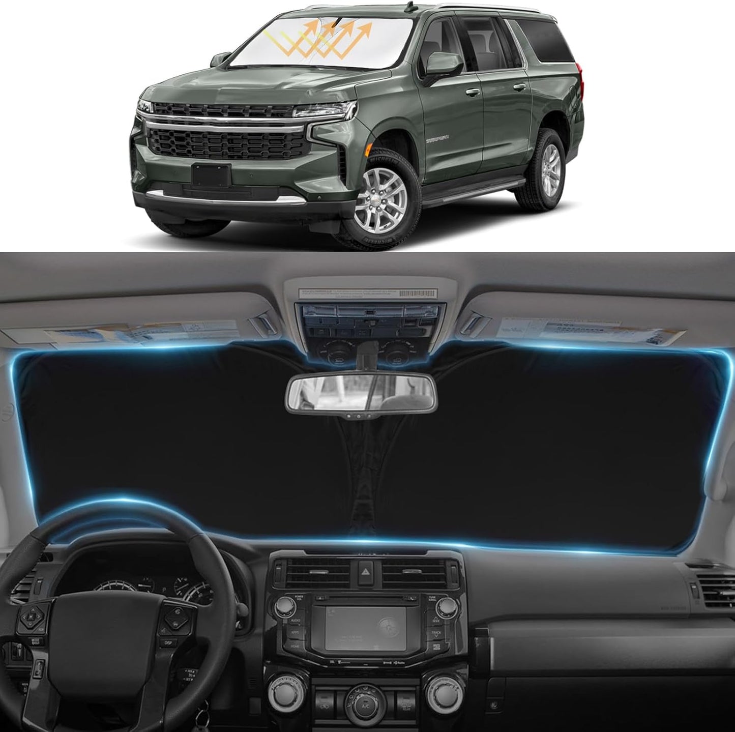 Windshield Sun Shade Sunshade for 2021-2023 2024 2025 Chevrolet Chevy Suburban Accessories Dual-Layer 240T Reflective Windshield Cover Front Window Protector Sun Visor Blocks UV Rays Keep Car Cooler