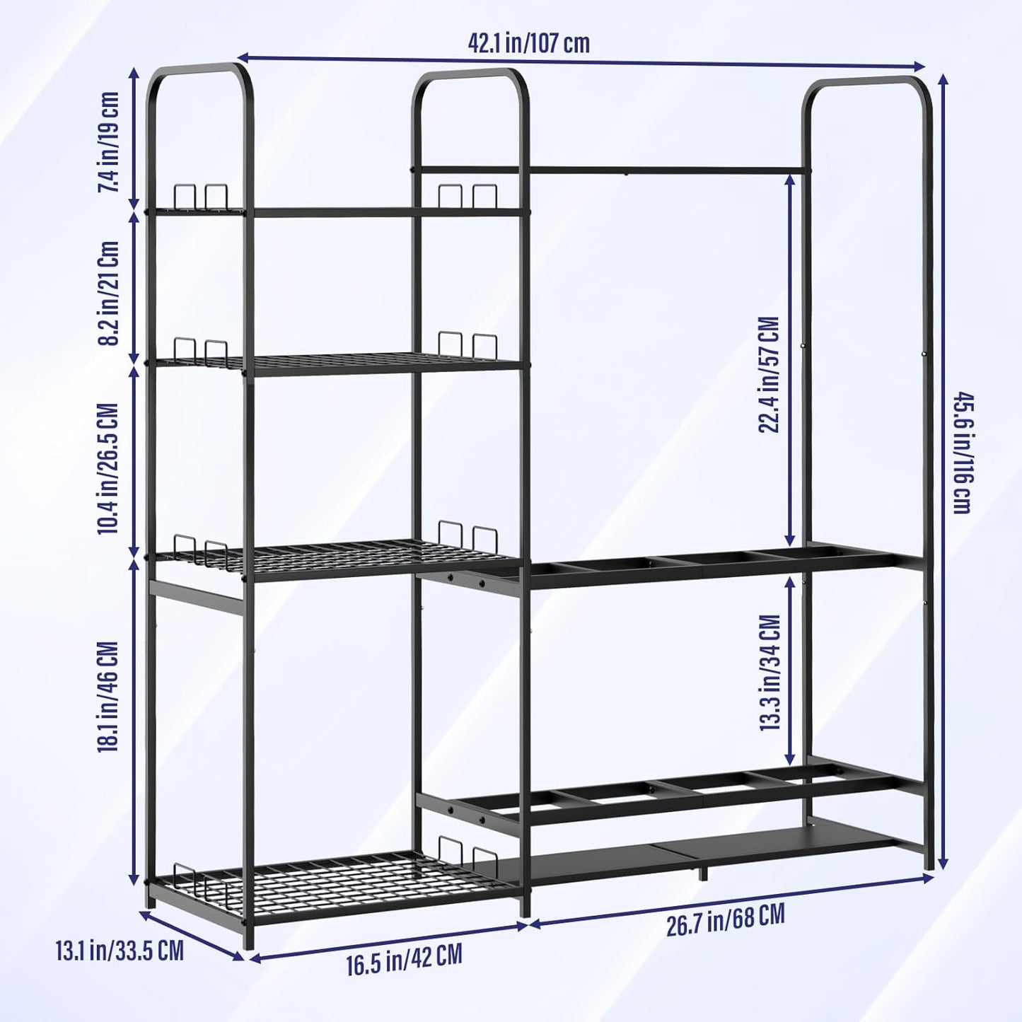 Ski Rack for Garage Freestanding Ski Storage Rack Metal Ski Holders with Storage Shelf Heavy Duty Floor Stand Ski Organizer for Snowboard Ski Poles Ski Boot Goggles Helmet