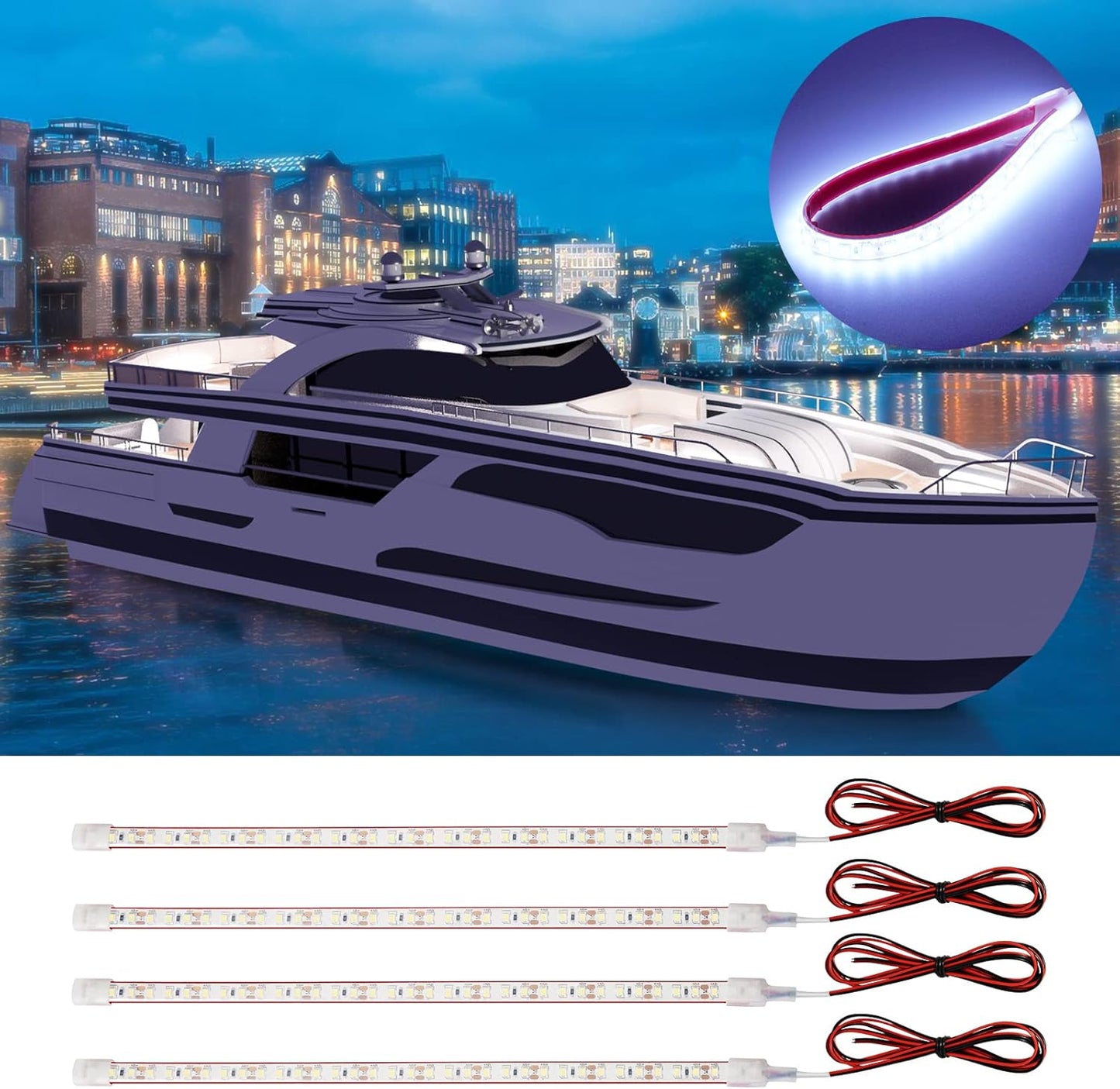 12V Led Strip Light,Car Interior Light Strip IP68 Waterproof Cuttable for Automotive Motorcycle Marine Boat Golf Cart Cargo Home Decoration Led Strip White,12inch (Pack of 4)