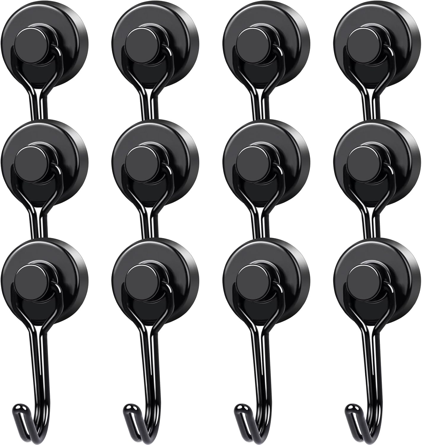 MIKEDE 12 Pack Magnetic Hooks, 40Lbs Heavy Duty Neodymium Magnet Hooks Black Magnetic Swivel Hooks for Hanging, Rust Proof Strong Magnets with Hook Magnetic Metal Hanger for Toolbox, Storage