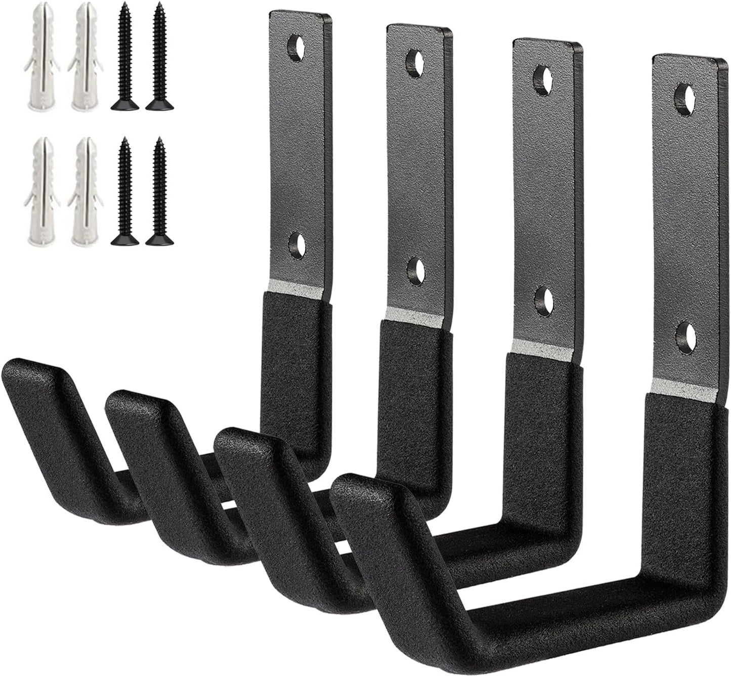 Heavy Duty Steel Hooks - Wall Mount Organizer for Garage & Garden Tools, Hoses & More (4, Small)
