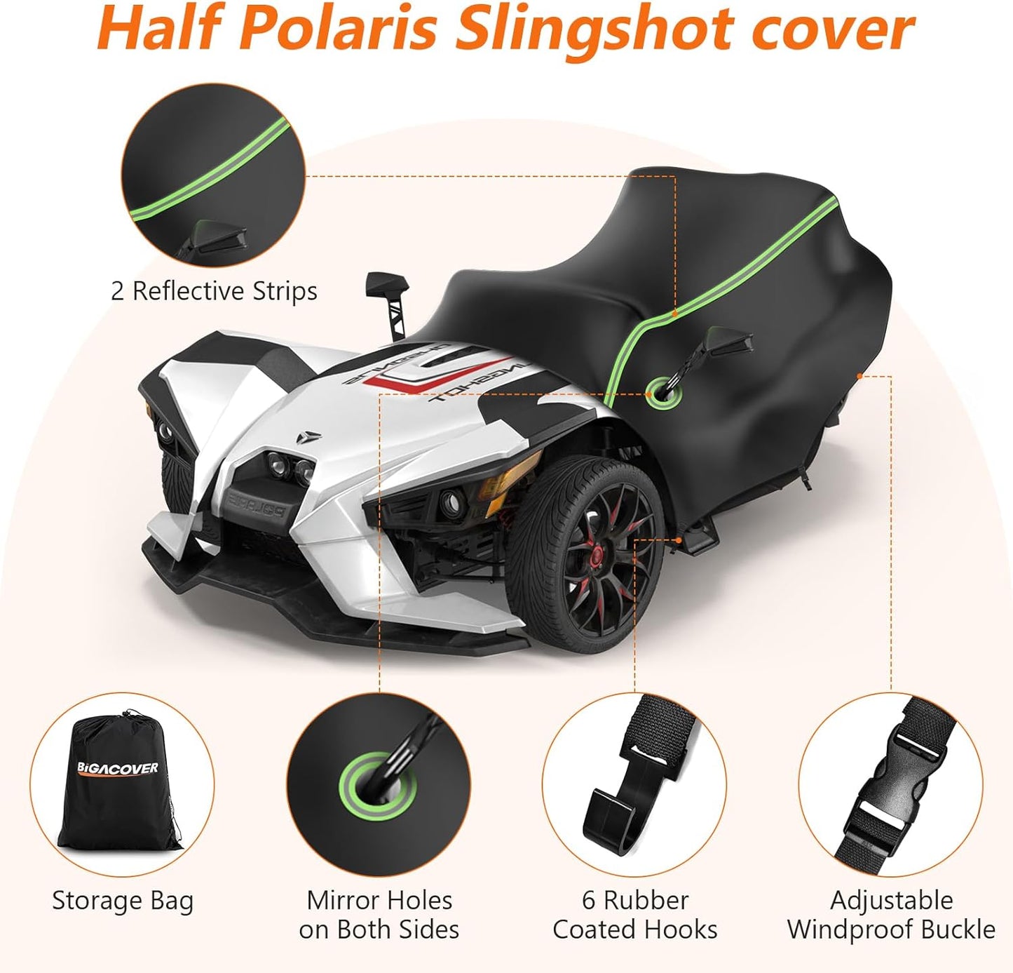 Half Cover for Polaris Slingshot, 420D Oxford Cloth Windshield Cover Waterproof Windproof All Weather Protection Covers for Slingshot S SL SLR R Signature LE Accessories