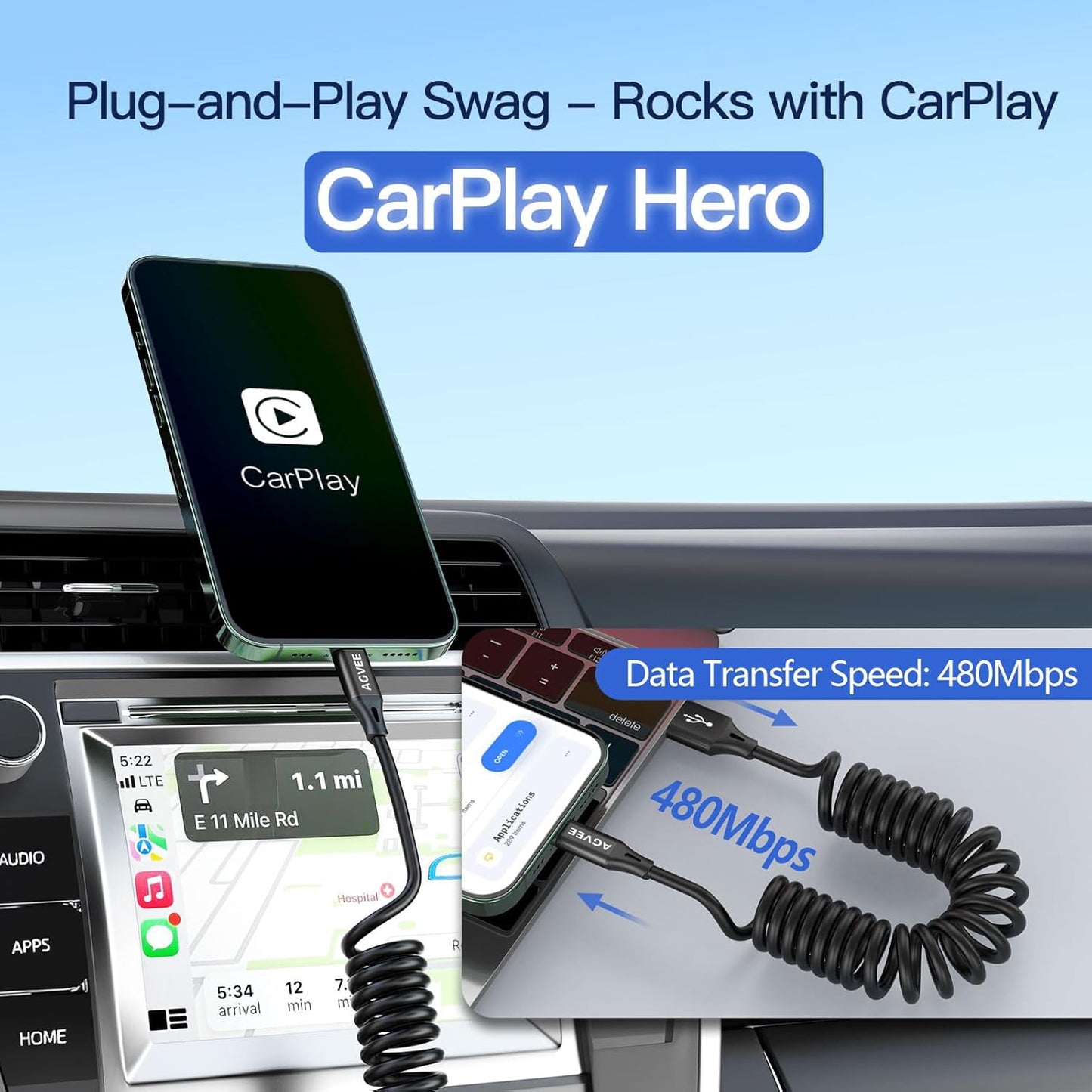 AGVEE 2 Pack 3ft Coiled Short USB to USB-C Charging Cable [USB-IF Certified] 3A Fast Charger Cord in Car for iPhone 16/15 CarPlay, Galaxy S25 S24 S23 S22 S21 S10 S9 S8, Google Pixel, Black