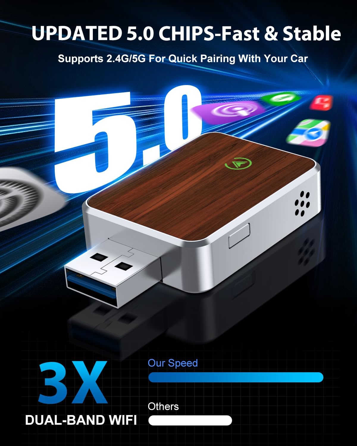 Wireless Carplay Adapter for iPhone & Android Auto 2-in-1, Convert Factory Wired to Wireless Carplay Dongle, Plug & Play Carplay Wireless Adapter for iPhone iOS 10