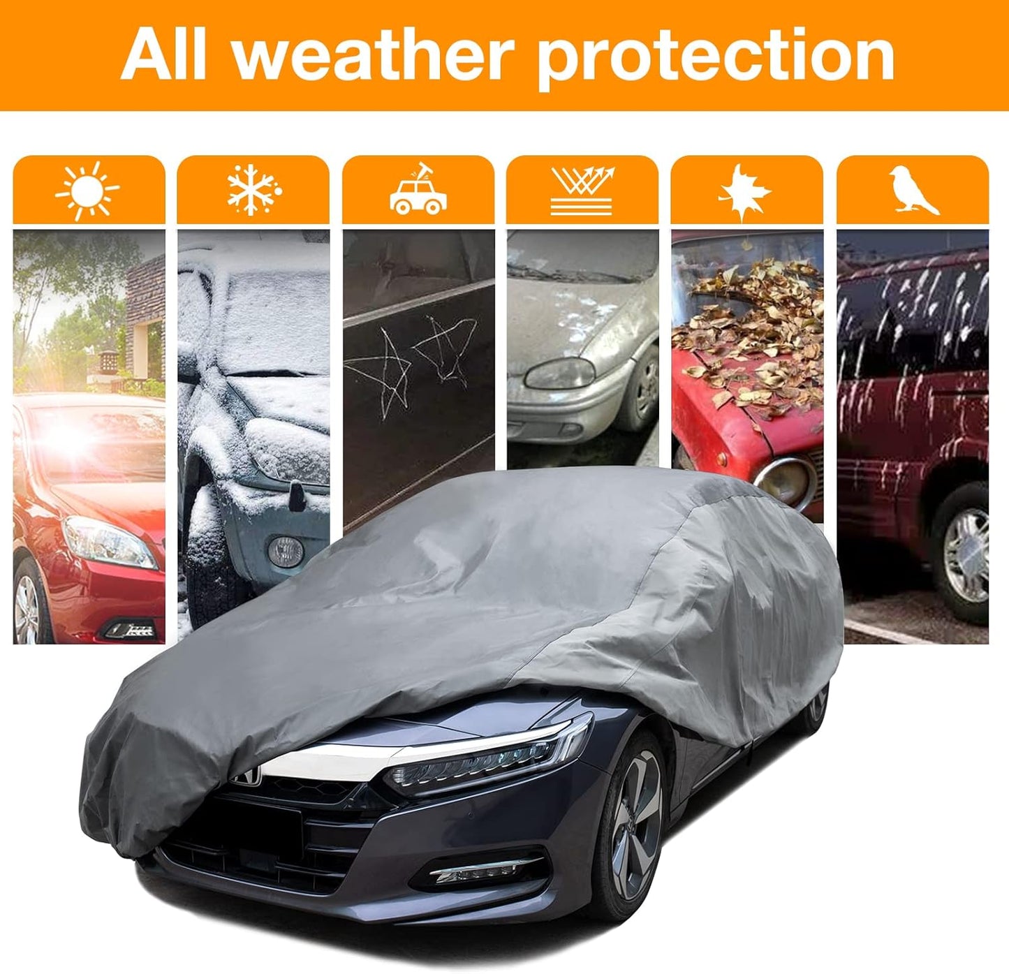 XCAR Ultra Light Waterproof Car Cover for Automobiles All Weather Protection, Windproof & Breathable, Fits Sedan Up to 200"