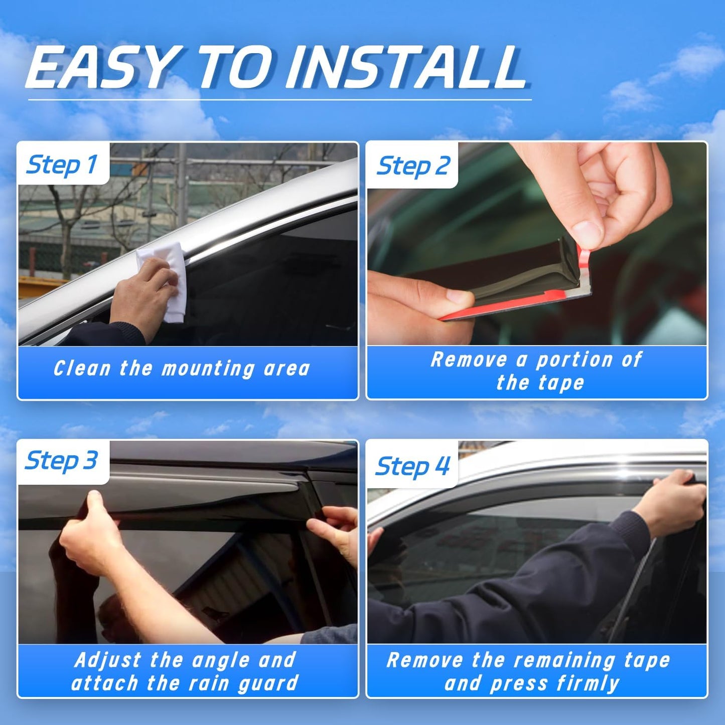 Tape-On Rain Guards Fit for 2023 2024 2025 Chevy Colorado/GMC Canyon, Outside Mount Window Visor, Smoke Tinted Sun Vent Shade Deflector, 4pcs