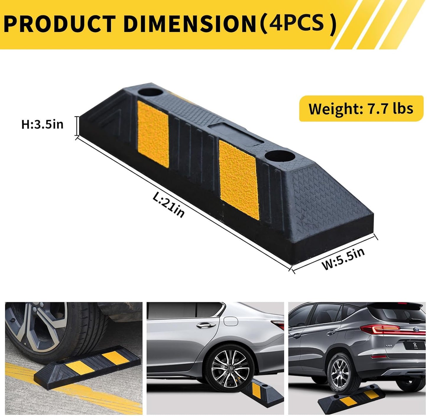 4PACK BESEA Curb Parking Stoppers for Garage Bumpers Parking car - 20.8" Length 3.5" High Heavy Duty Rubber Wheel Stopper for Vehicles Truck Driveway Help Your Cars Parking Stop Perfectly
