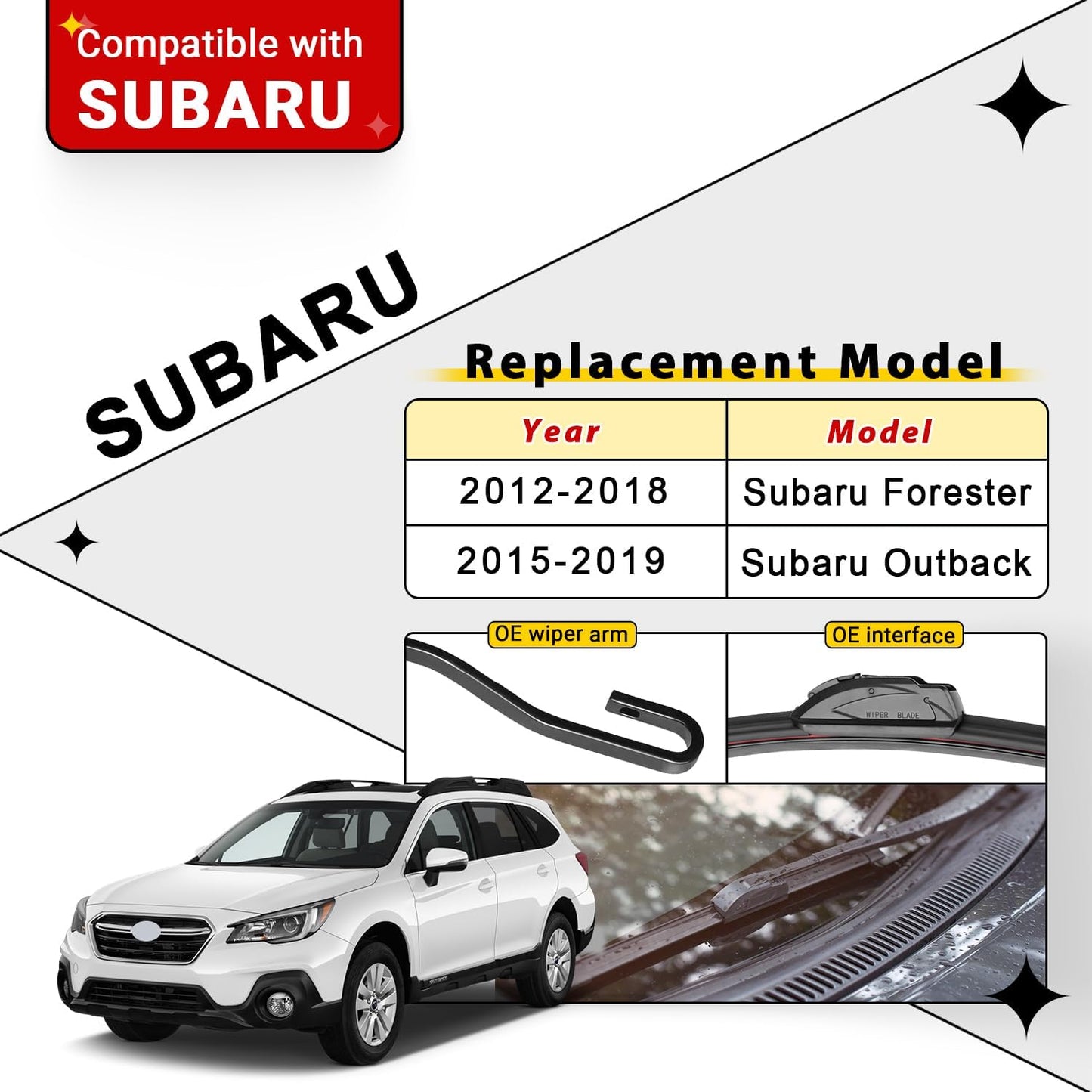 Windshield Wiper Blades Replacement for 2012-2018 Subaru Forester / 2015-2019 Subaru Outback Original Factory Quality Front Rear Wipers Blade Set for My Car - 26" 17" 14" (Pack of 3)