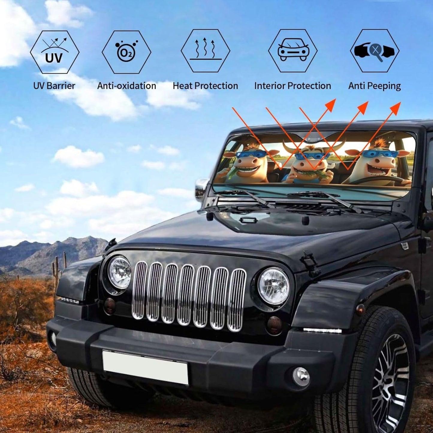 Funny Cow Car Sun Shade Windshield Sunshade Foldable Front Window Shield Cover for Truck SUV