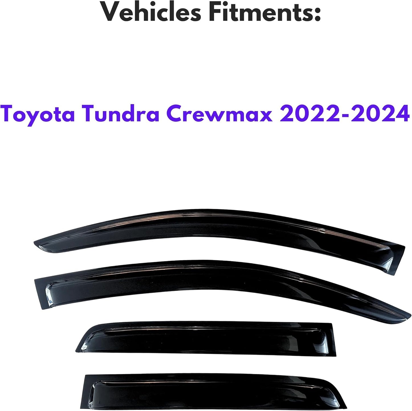 KPY Window Visor Compatible with 2022-2024 Toyota Tundra Crewmax, 4PC Rain Guard Side Window Vent Deflectors Tape-On Style, 2022 2023 2024 (Crewmax Only)