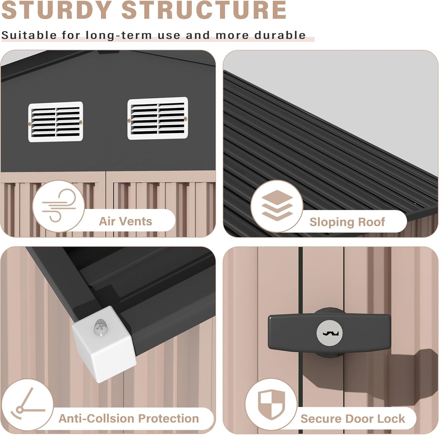 10x12 FT Metal Storage Sheds Outdoor, Metal Yard Sheds Garden Shed Kit, Tool Shed with Lockable Door, Utility Sheds Buildings with Air Vent for Backyard Garden Patio Lawn