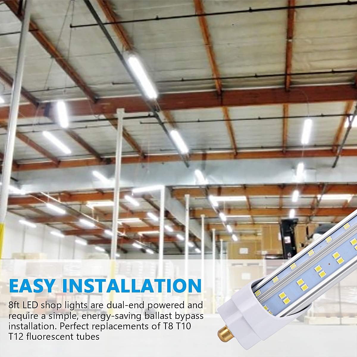 10 Pack,8 Foot LED Bulbs, 150W 19000lm 5000K Daylight, Super Bright, T8 T10 T12 LED Tube Lights, V Shape, FA8 Single Pin LED Lights, Clear Cover, 8 Foot LED Bulbs to Replace Fluorescent Light Bulbs