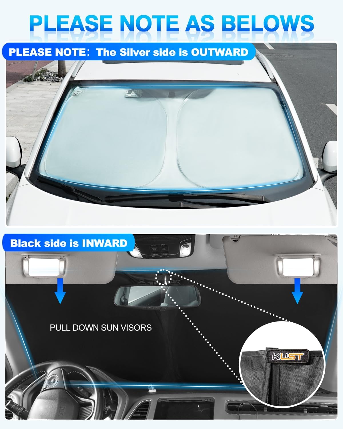 KUST Windshield Sun Shade for Kia Rio 2018-2023 Window Shade Sun Visor Cover Foldable Blocks UV Rays Keep Your Car Cooler