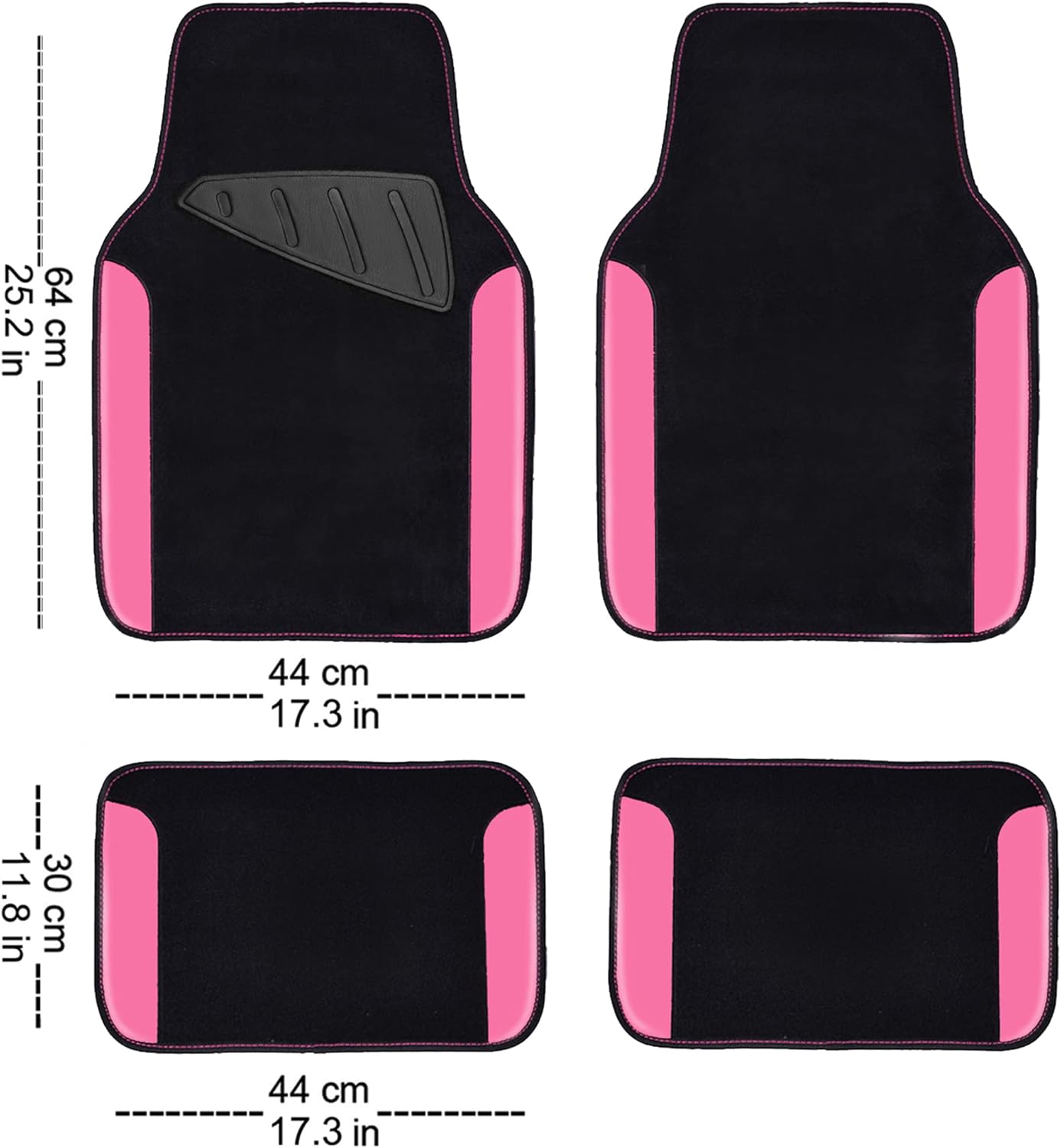 CAR PASS Rainbow Waterproof Universal Fit Faux Leather Car Carpet- Anti-Slip Nibbed Backing Floor Mats for SUV, Vans,Sedans,Trucks, Automotive Set of 4 for Women&Cute Girly (Black with Pink)