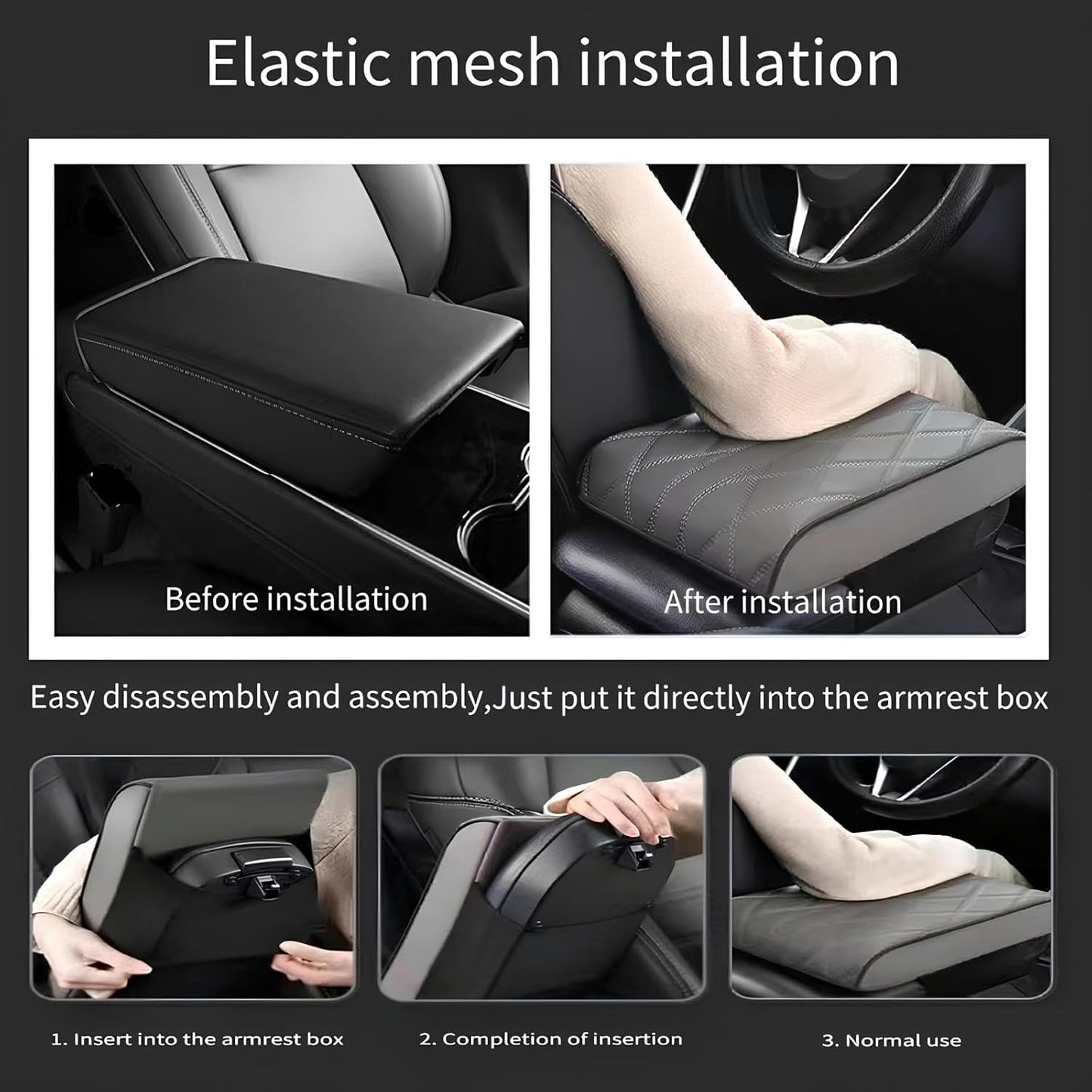 Leather Car Armrest Box Mat - 2023 New Waterproof Car Center Console Cover Mat, Universal Armrest Mat, Leather Car Armrest Cover for SUV/Truck/Vehicle (B-Gray)