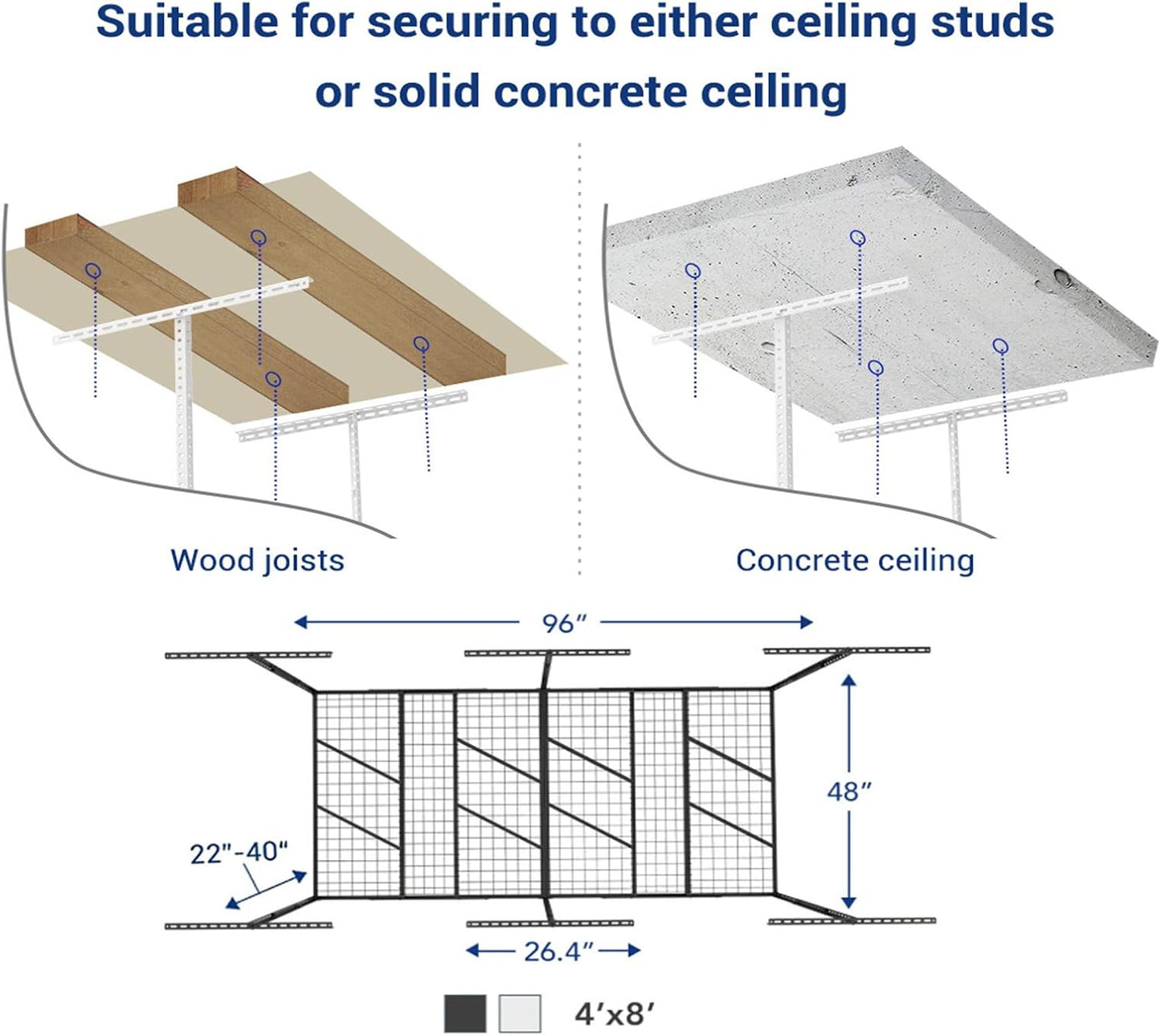 FLEXIMOUNTS Pro 4x8 Overhead Garage Storage Rack,Adjustable Storage Organization System,Heavy Duty Metal Ceiling Storage Racks,800lbs Weight Capacity,Black