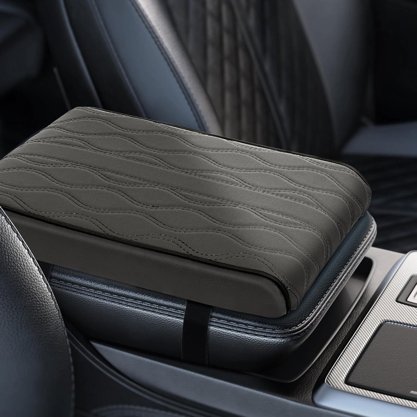 Memory Foam Car Armrest Cushion - Premium Leather Armrest Cover for Car, Comfortable Protection, Universal Fit Center Console Cover for Car, SUV, Sedan, Easy Installation (Gray)