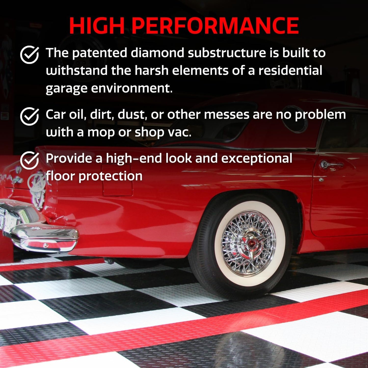 Big Floors RaceDeck Diamond Plate Design, Durable Interlocking Modular Garage Flooring Tile (Black, 12 Pack of 12 x 12" Tiles)