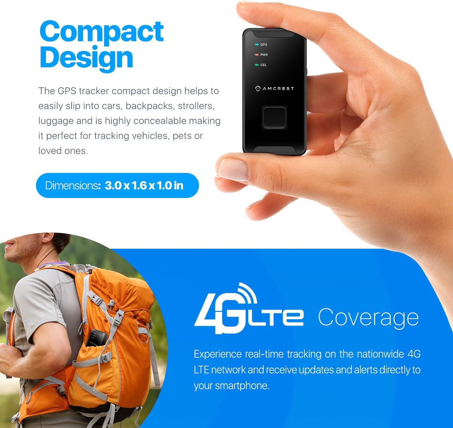 Amcrest GPS GL300 GPS Tracker for Vehicles (4G LTE) - Portable Mini Hidden Real-Time GPS Tracking Device for Vehicles, Cars, Kids, Pets, Assets, Text/Email/Push Alerts, Twin Magnet Weatherproof Case