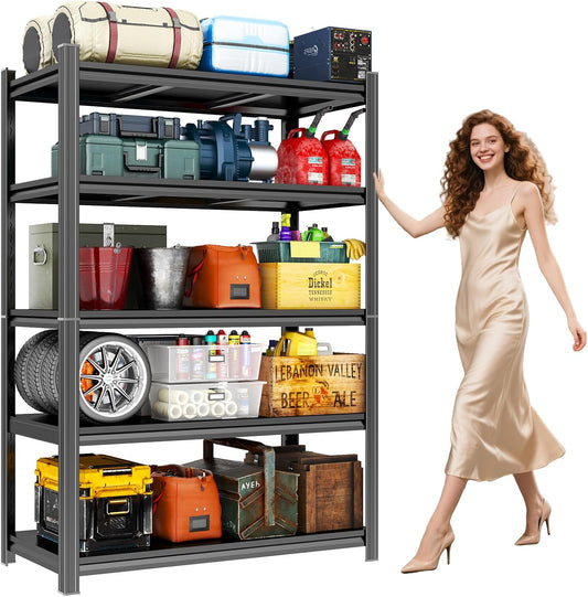 Garage Shelving Metal Storage Shelves 3500Lbs Garage Storage Shelves Heavy Duty 5-Tier Adjustable Shelving Units for Industrial, Warehouse, Basement, Commercial, Black