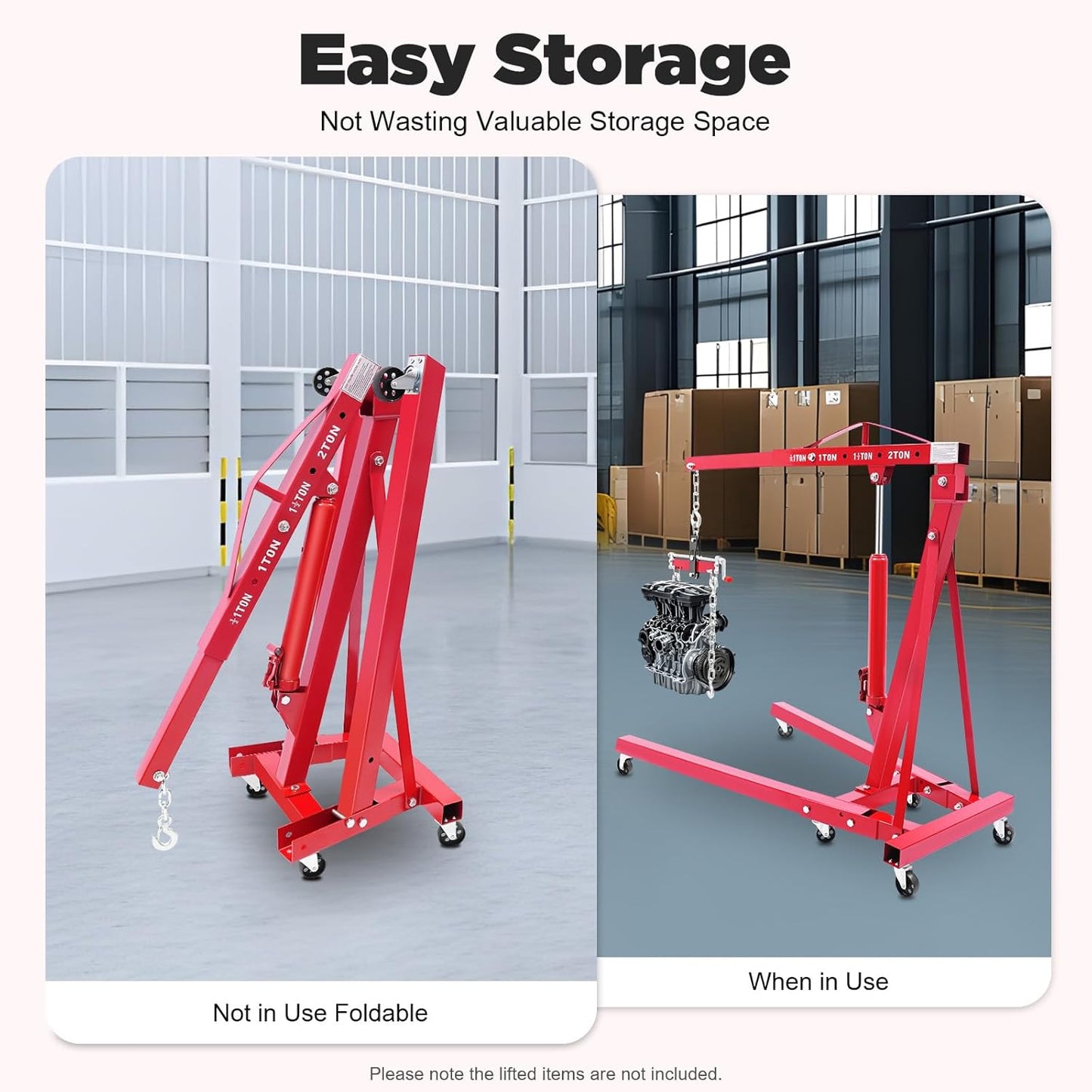 LOYALHEARTDY Engine Hoist with Lever, 2 Ton 4400 LBS Folding Cherry Picker Shop Crane Hoist Lift, Heavy Duty Hydraulic Engine Crane with 6 Casters, Engine Lift Hoist Lever for Engine Lifting Loading