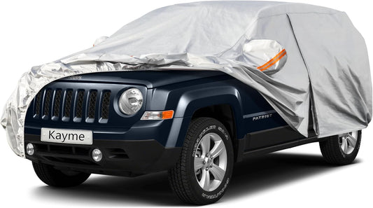 Kayme 6 Layers SUV Car Cover Custom Fit for Jeep Patriot (2007-2017) Waterproof All Weather for Automobiles, Outdoor Full Cover Rain Sun UV Protection.Silver