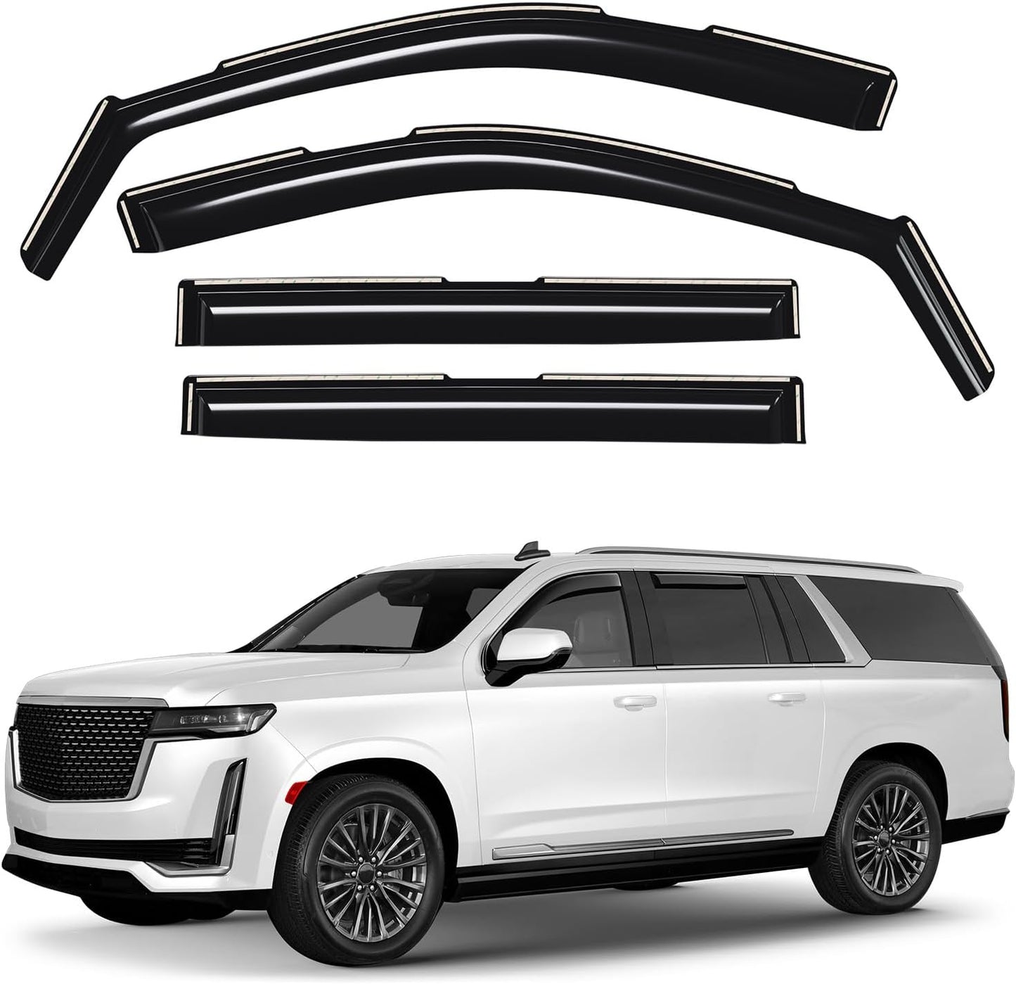Window Deflectors Smoke Tinted In-Channel Side Window Vent Visor Deflectors Rain Guards Compatible with Escalade ESV 2021-2025 - 4pcs. GW0608