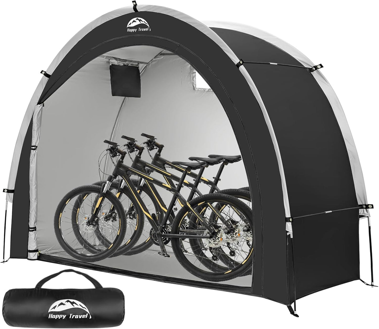 Happy Travel Bike Storage Tent Shed, Outdoor Waterproof Bicycle Covers Shelter with Window for 2/3/4/6 Bikes,Oversized Outside Portable Sheds for Lawn Mower,Garden Tools