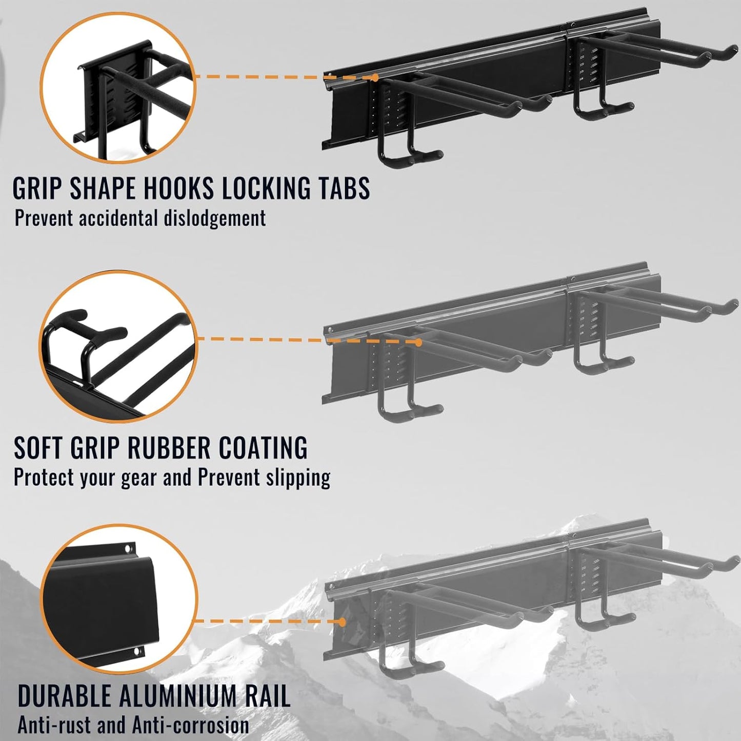 Wall Mount Tool Storage Rack, Heavy Duty Garage Storage Tool Organizer, Garden Tool Wall Hooks and Hangers, Hold Up to 350lbs Black