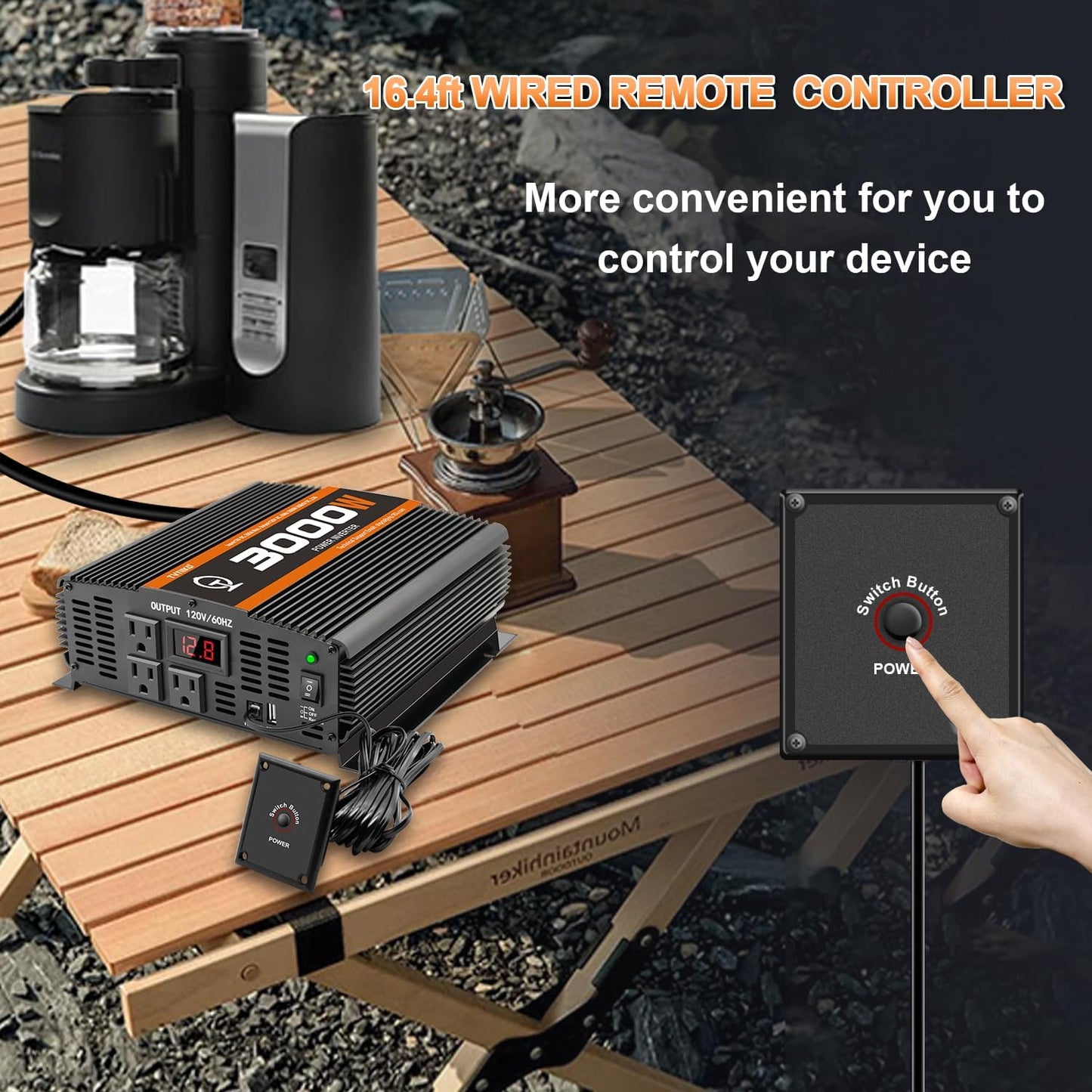 3000 Watt car Power Inverter 12V to 110V /120V for RV semi Trucks Vehicles Power Converter with with 1 USB Ports and 3 AC Outlet- 3000W Inverter