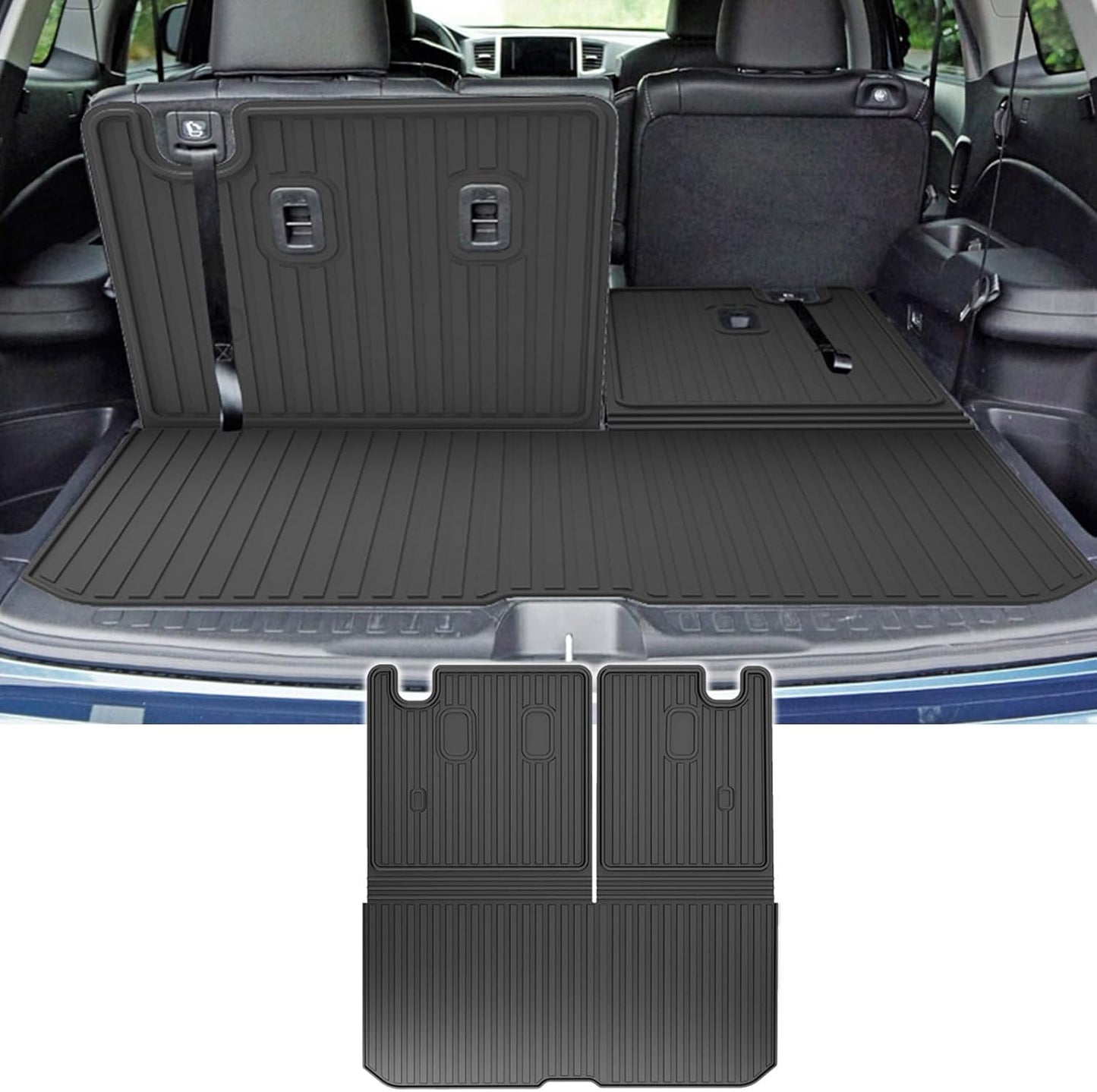 Original Cargo Mat & Backrest Mat Fit for Honda Pilot 2016-2022: Cargo Liner with Backrest Mat Behind 3rd Row Back Seat Protector - All Weather Protection Trunk Mat with Back Seat Cover Accessories