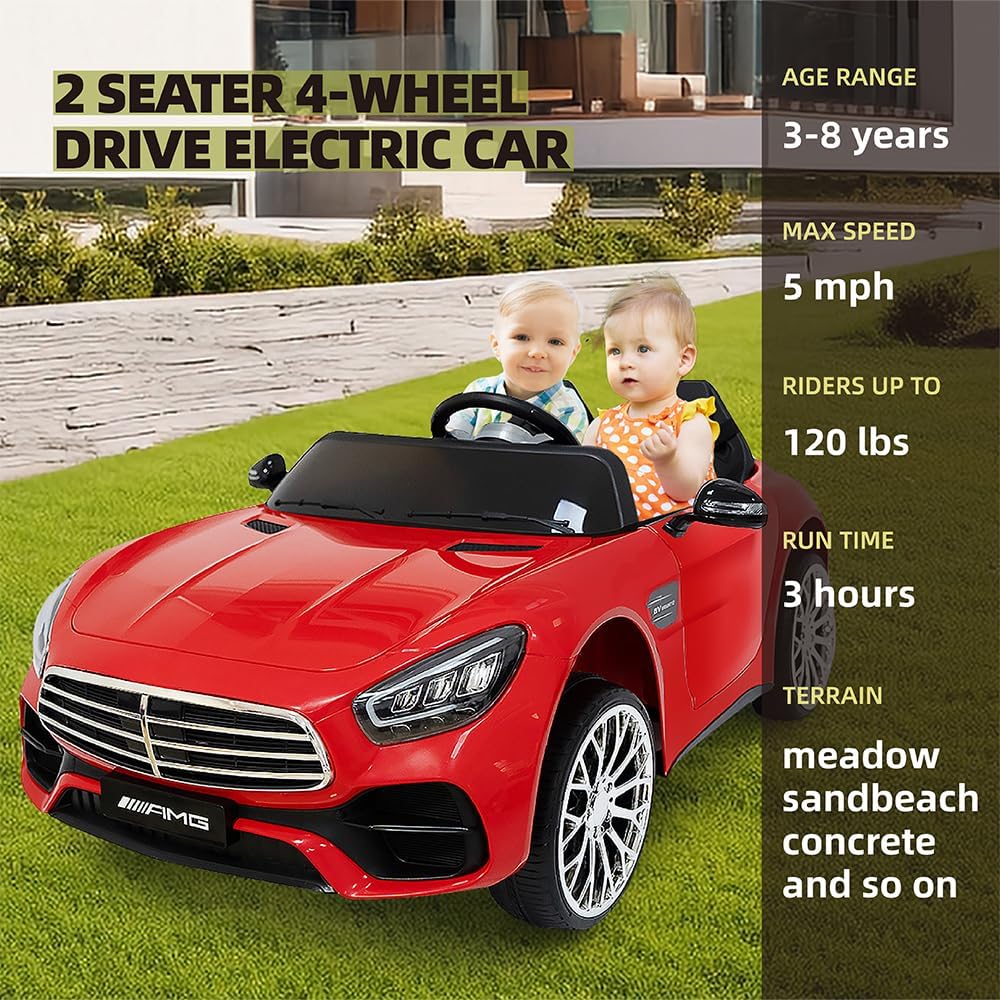 12V Ride On Car for Kids, Electric Car with Remote Control, Bluetooth Music Player for 3-8 Year Old, Red